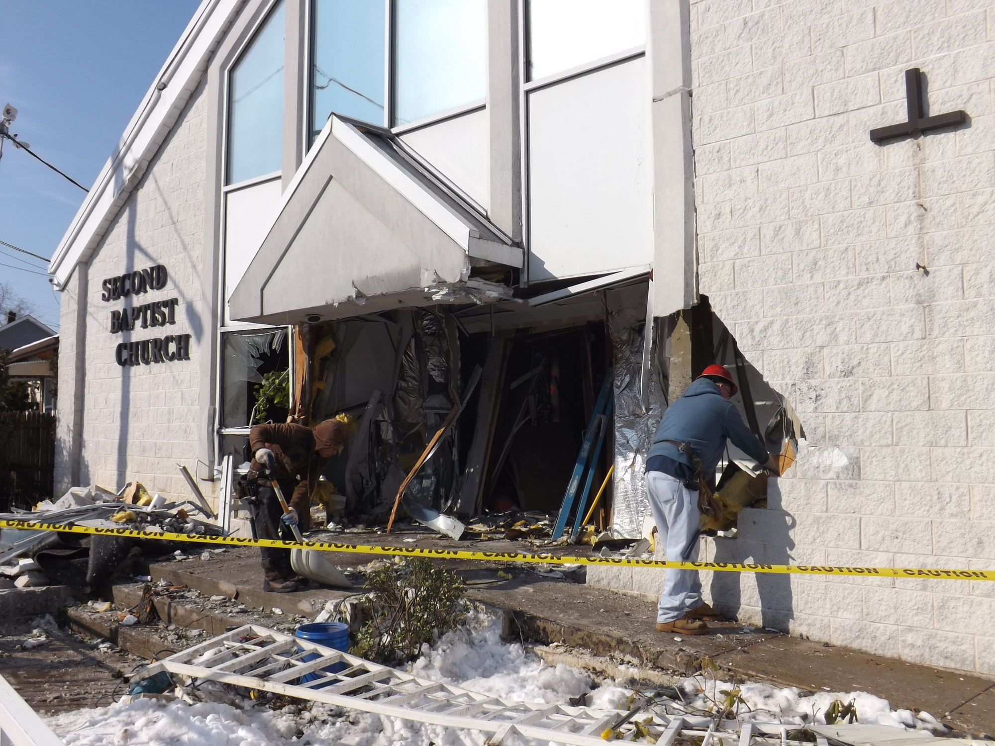 A car crashed into Second Baptist Church at 4:25 a.m. on Sunday.