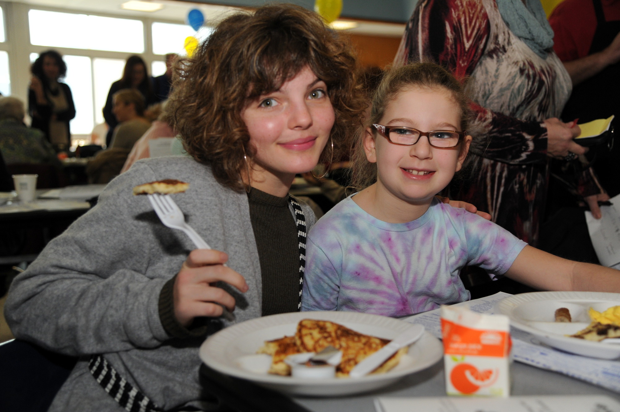Camren Bicondova, 15, who plays the young Selina Kyle, or Catwoman, on the Fox television show “Gotham,” met 9-year-old Sydney Follick and many other local residents at the East Meadow Kiwanis Club’s pancake breakfast at East Meadow High School on Sunday.