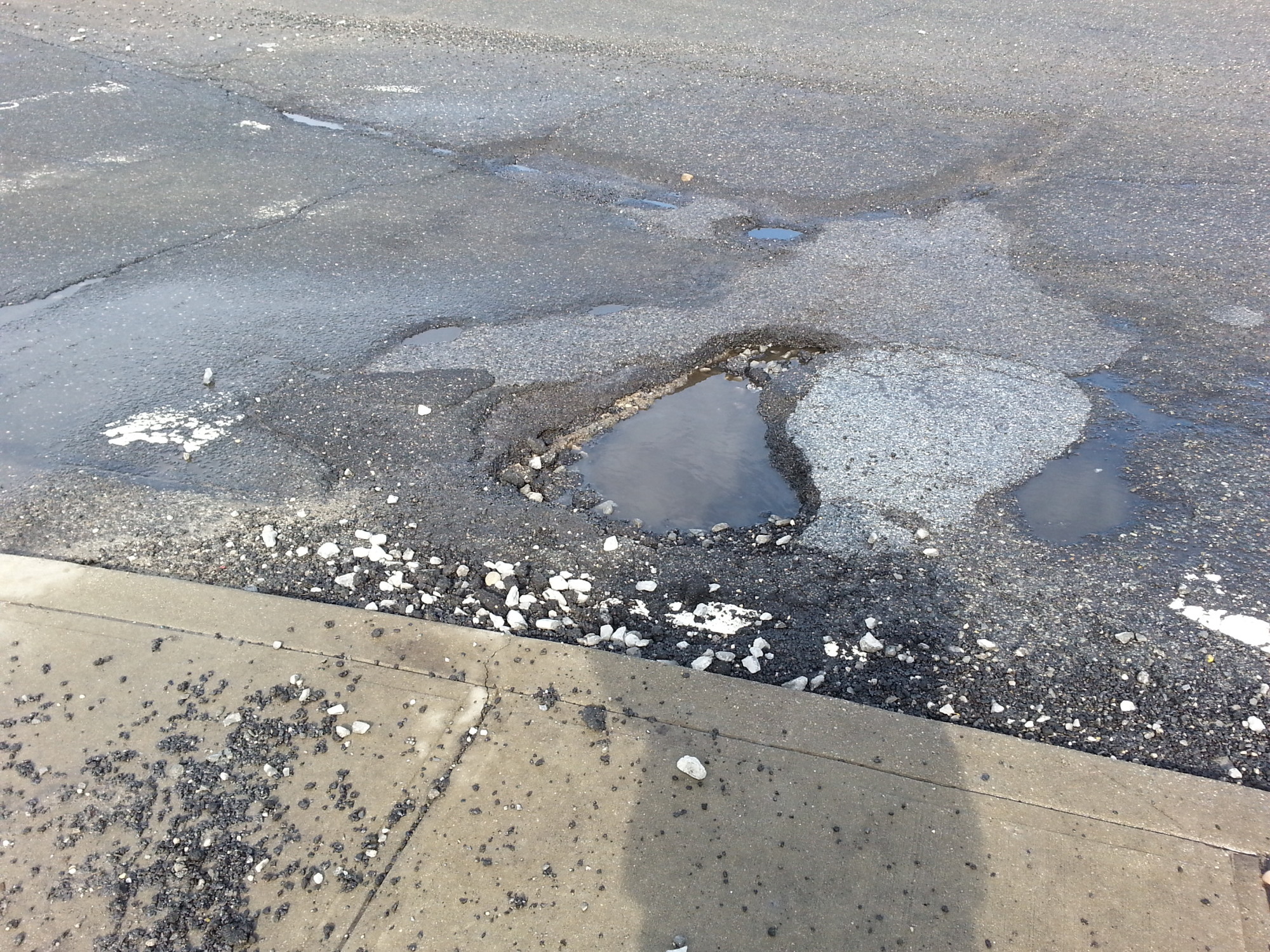 An example of a deep pothole, at the corner of Long Beach Road and Mott Street in Oceanside.