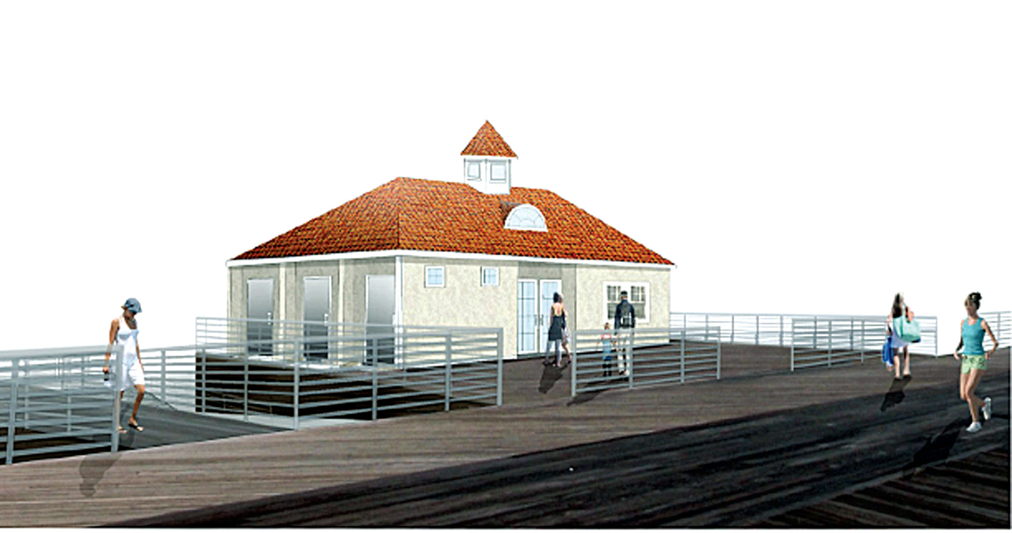 This planned comfort station at National Boulevard will feature three ADA-compliant bathrooms and a police substation at the boardwalk level.
