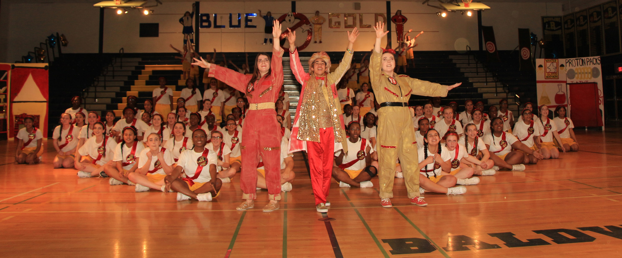 The Gold Team danced and sang songs based on the Ghostbusters theme. From left were, Angela Heffernan, 17, Tyler Ortiz, 16, and Keara McAdams, 17.