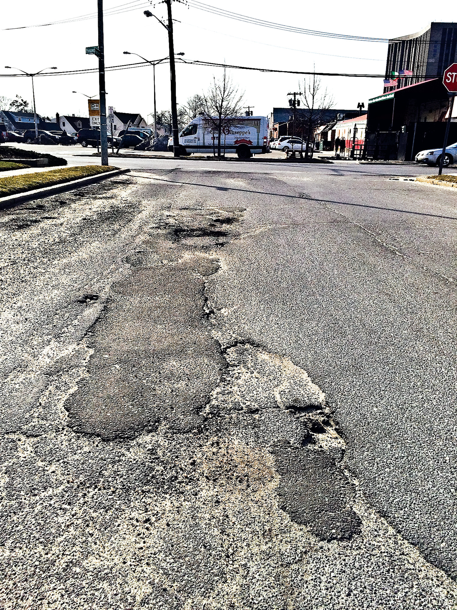 A recently filled pothole on Post Street, off Prospect Avenue.