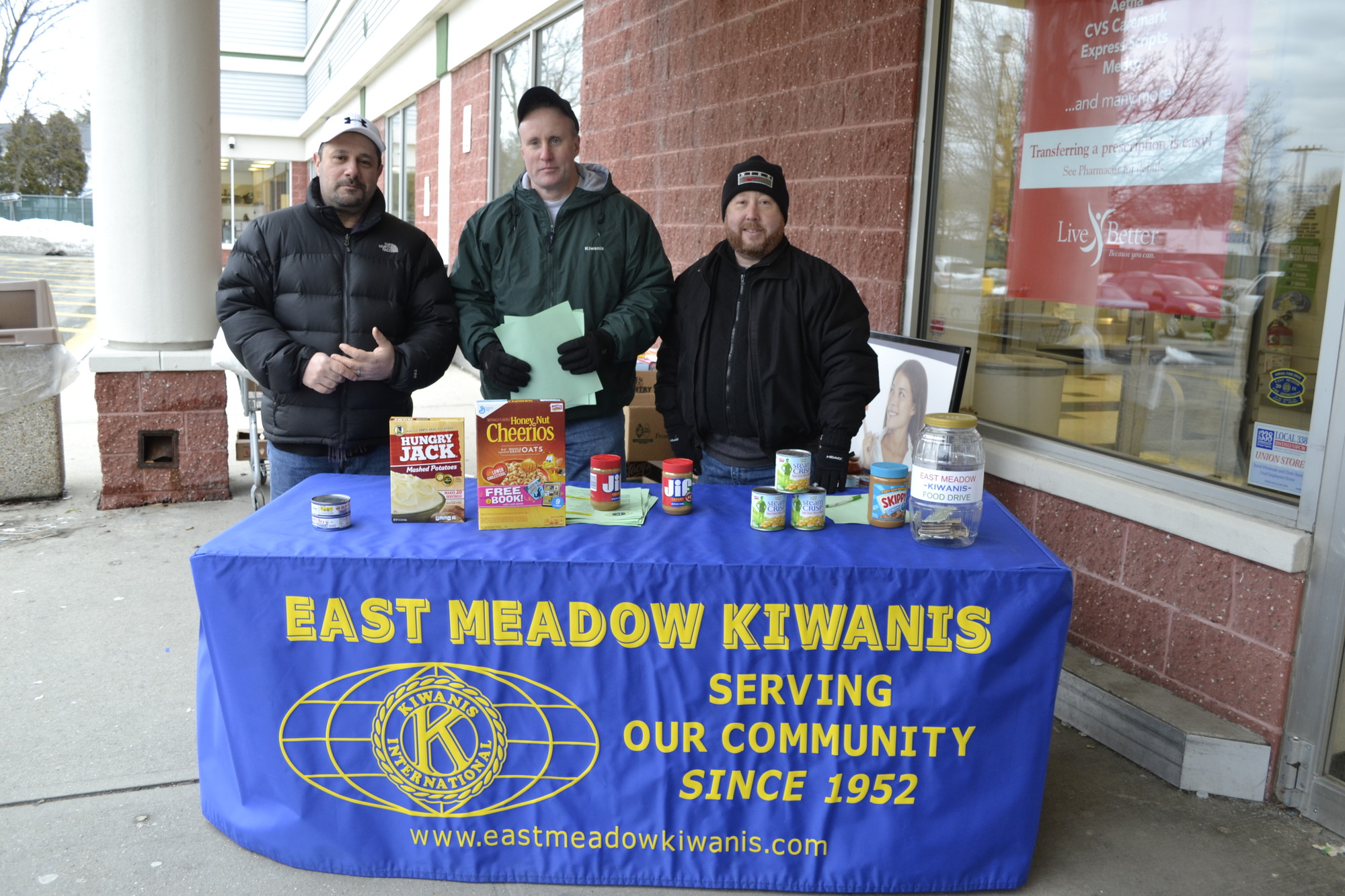 Jack Vitale, left, Brian O’Flaherty and Eric Vogel manned the East Meadow Kiwanis booth outside Waldbaums last weekend.