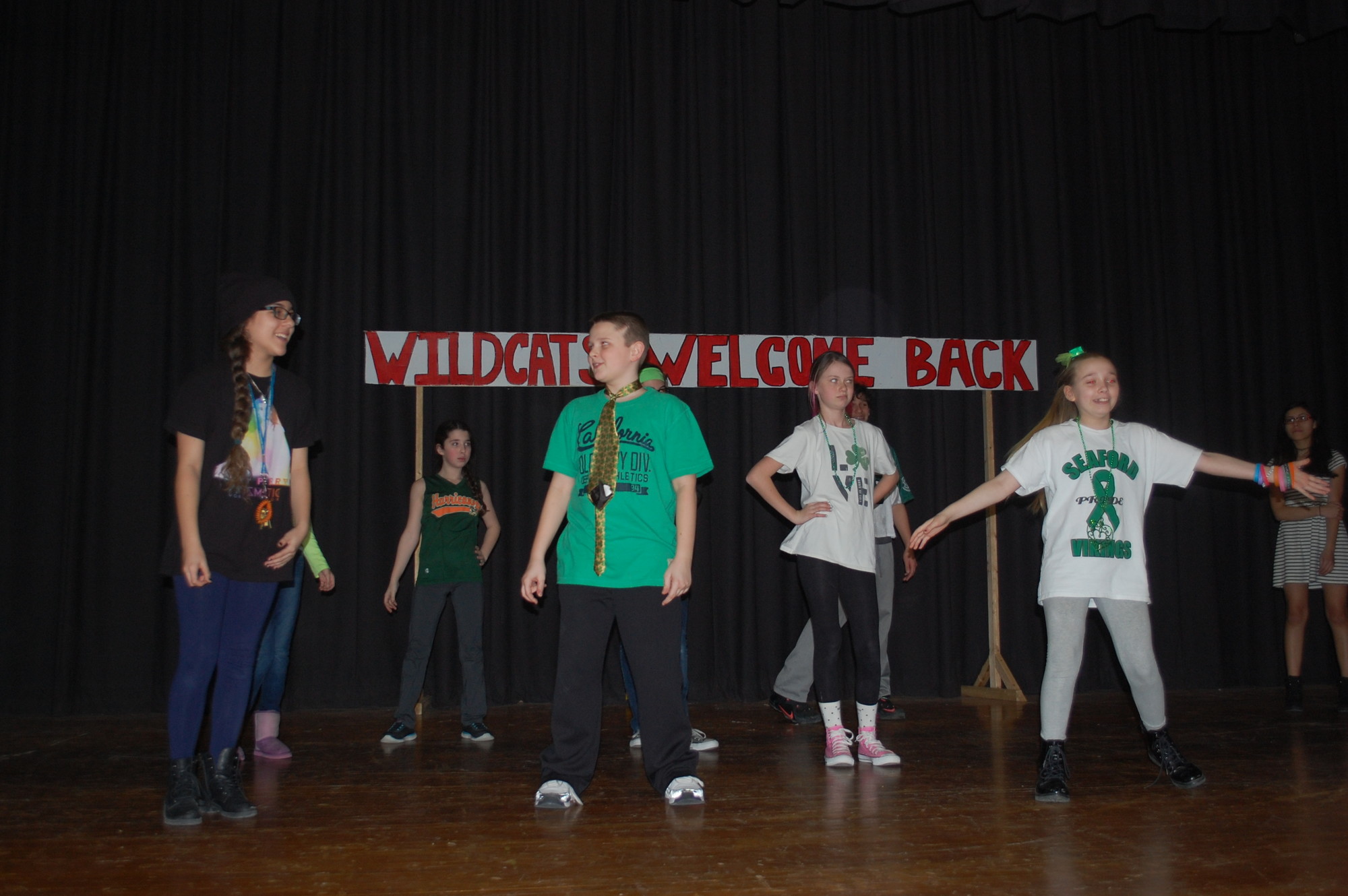 Seaford Middle School students rehearse a musical number for this weekend’s production of “High School Musical Jr.”