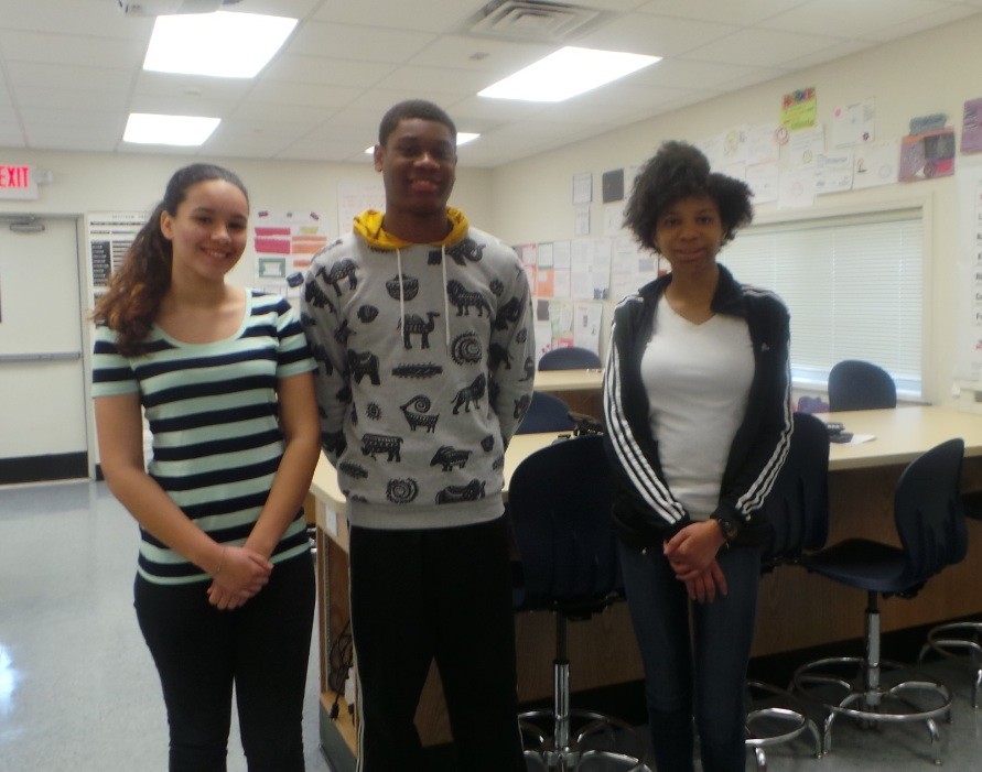 Malverne High School students Alexis Murry, far left, Chidozie Alozie and Alyssa McDaniel took a quick break from their trigonometry class at the Doshi STEM Institute last week.
