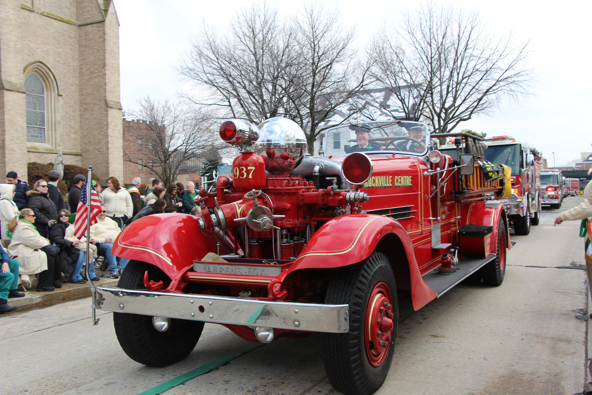 Members of The Rockville Centre Fire Department rode their trucks, including a classic, in the parade.