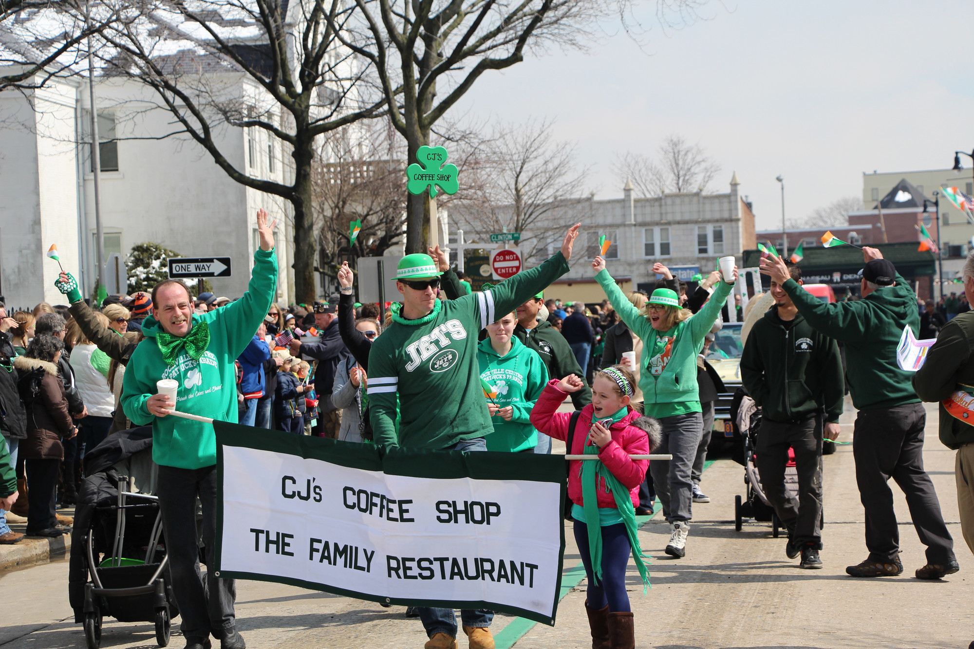 CJ’s Coffee Shop helped lead the way through the green-covered streets of Rockville Centre on Saturday.