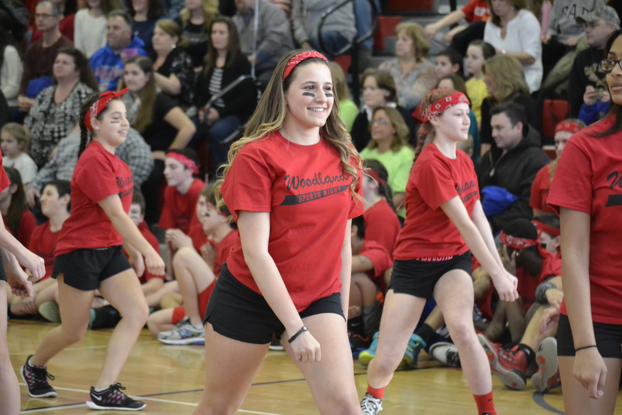 Amanda Hartman did some aerobics, one of the many events at Woodland Middle School’s Sports Night last Thursday.