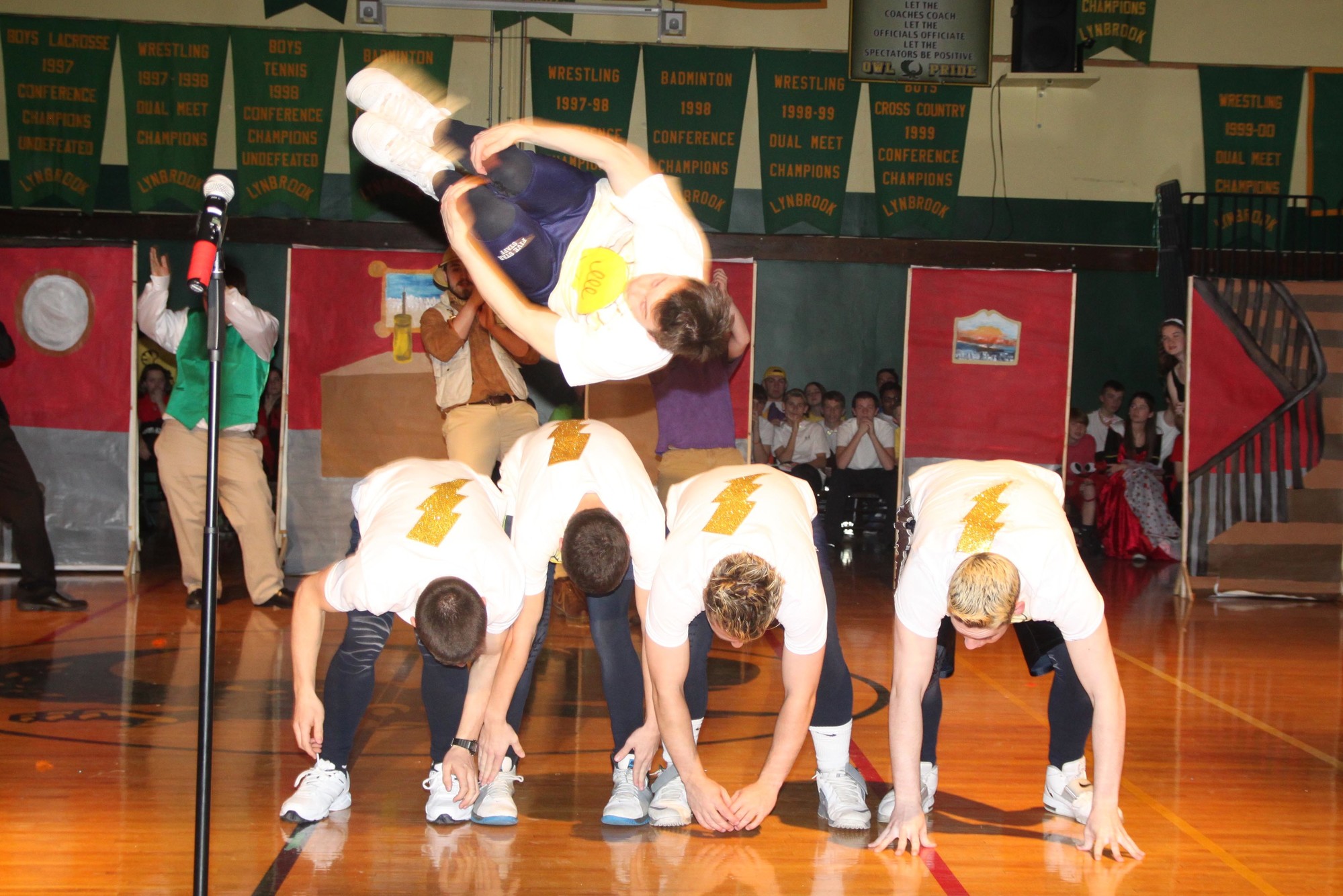 The senior boys' dance involved some aerial flips that wowed the audience.  Their class took second place overall.