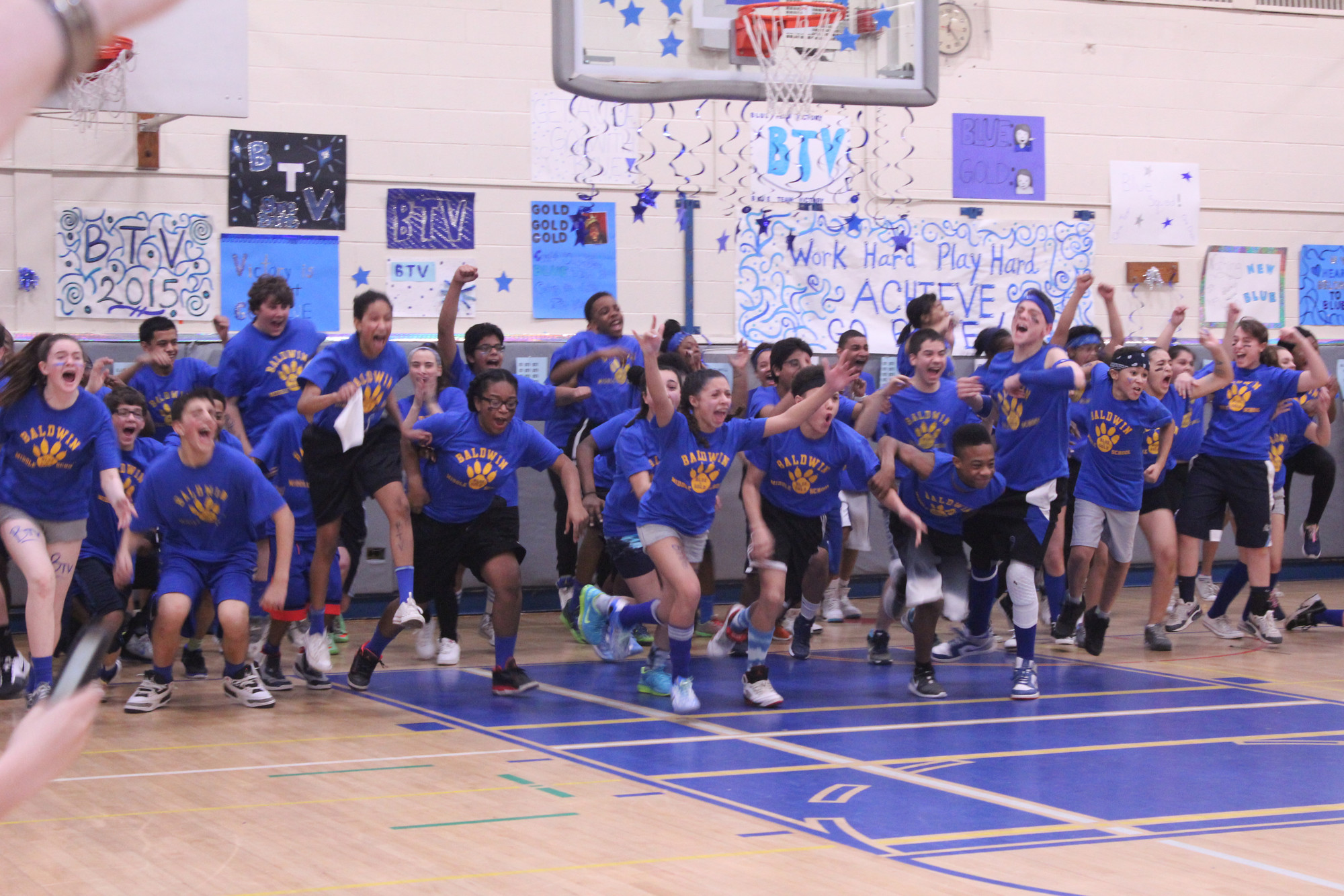 The Blue Team celebrated its victory in the 27th annual Blue & Gold competition at Baldwin Middle School last Friday.