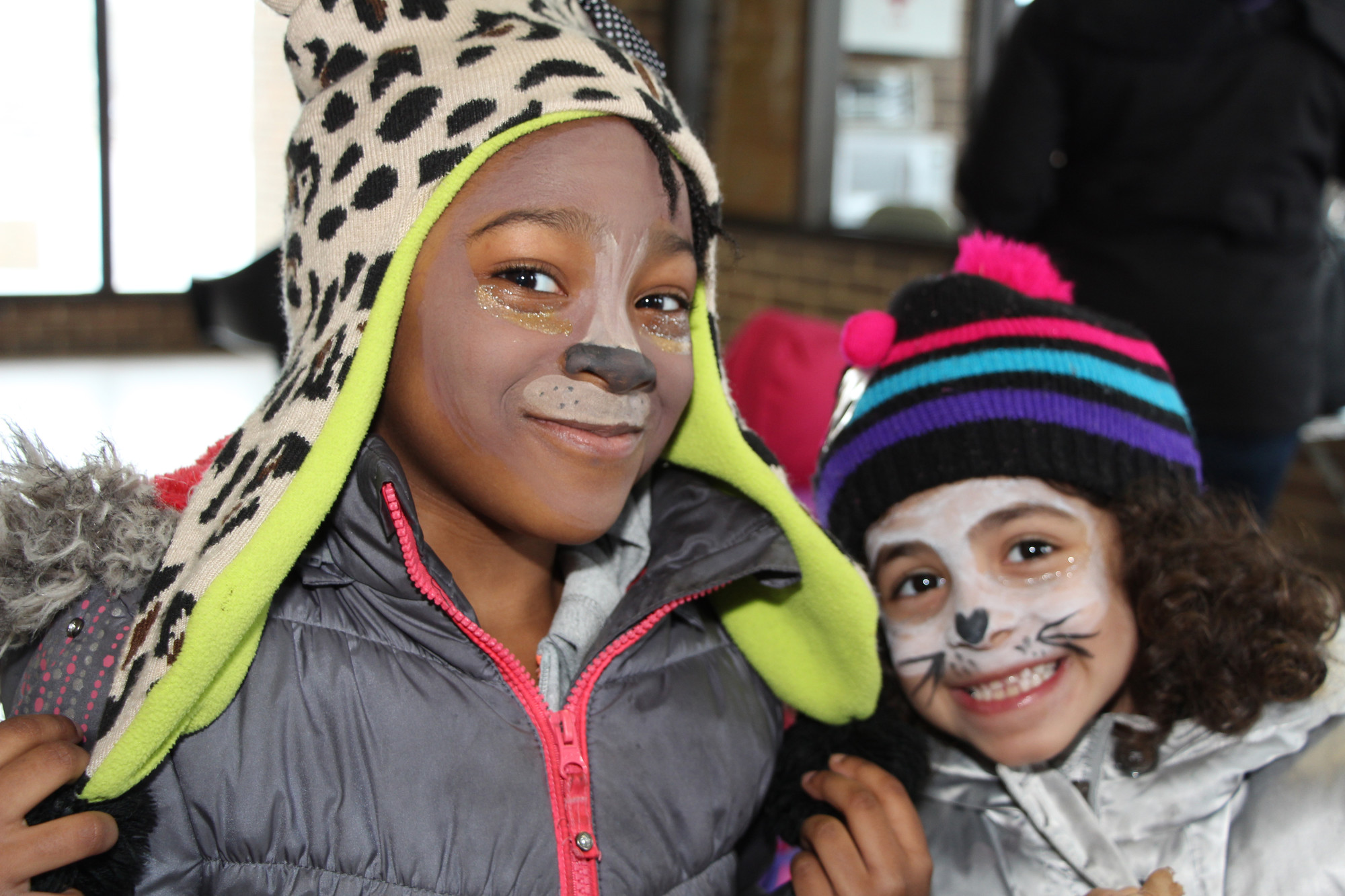 Gabrielle Johnson, 6, left, and Amagansett Pu-Folkes, 6, were bundled up while hunting for eggs.