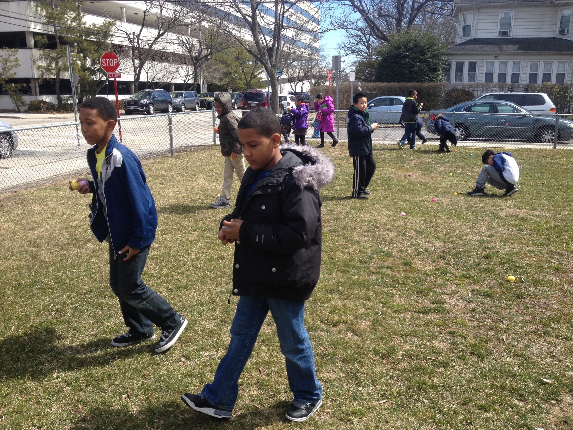 Students collected eggs outside the Brooklyn Avenue School on April 1.