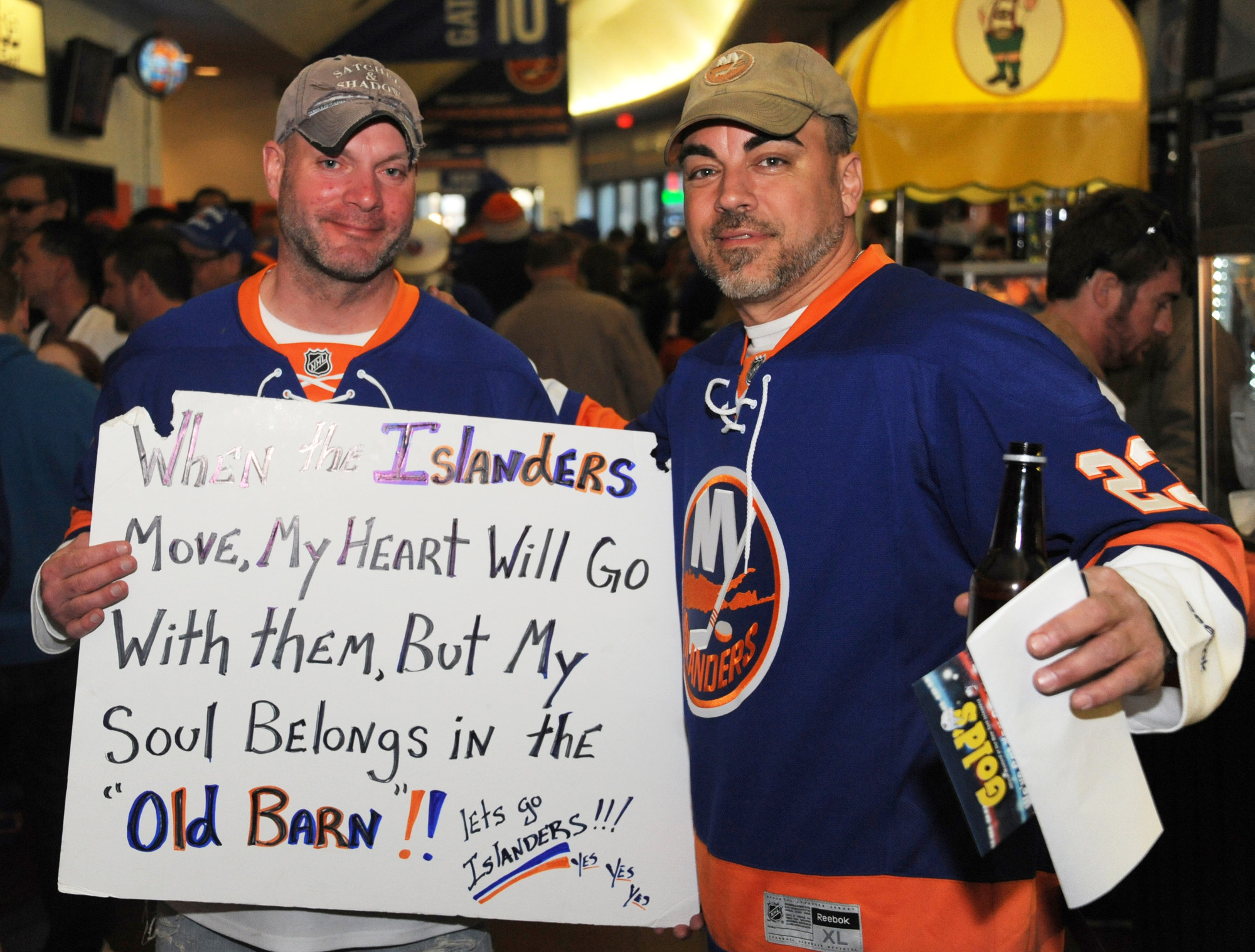 Rockville Centre resident Danny Shea, left, and Joe Gonzalez, of Franklin Square, attended the Islanders final regular-season home game last Saturday.