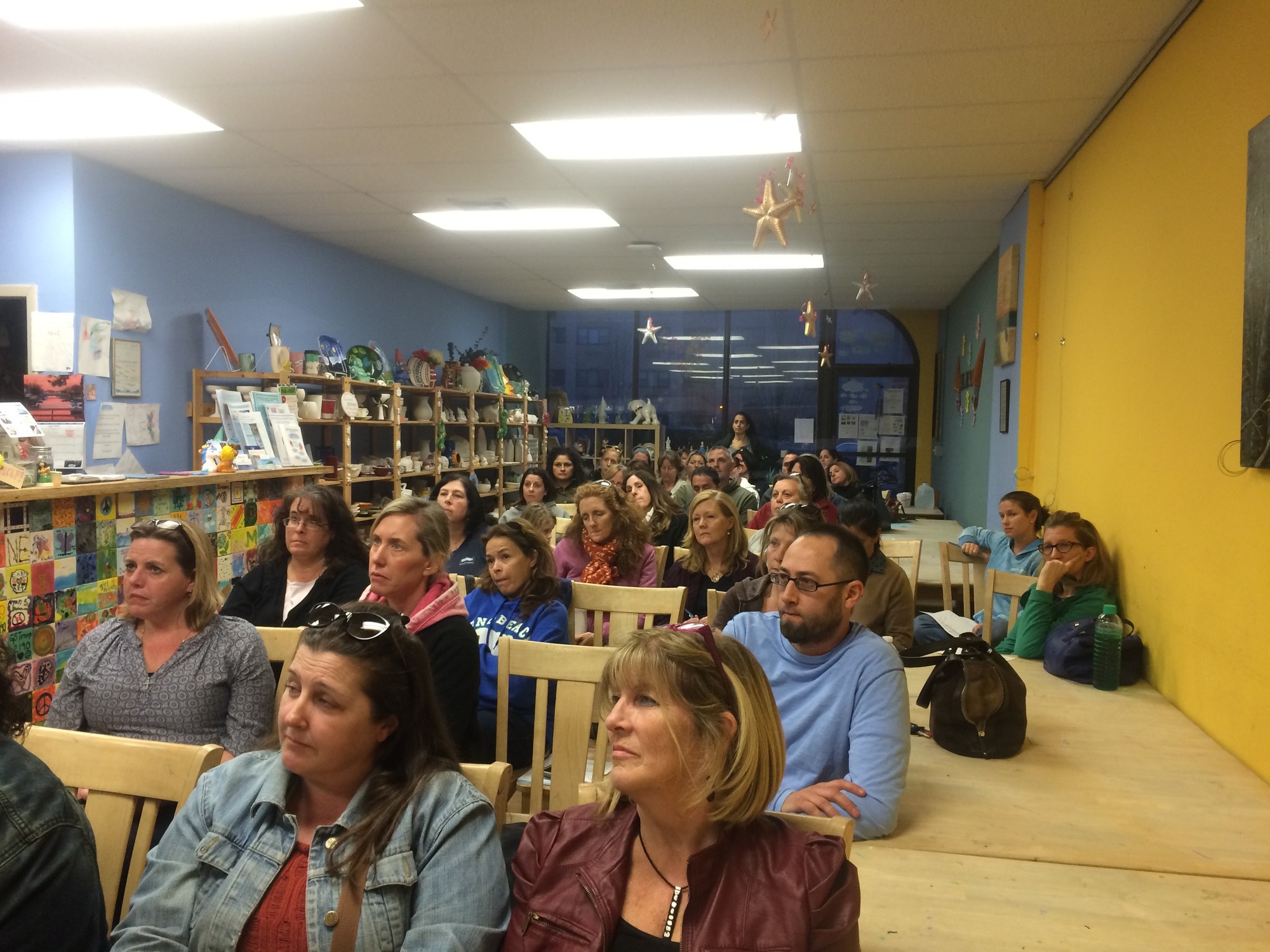 Parents at the Long Beach Opt Out Information Night, held at Earth Arts last Sunday.