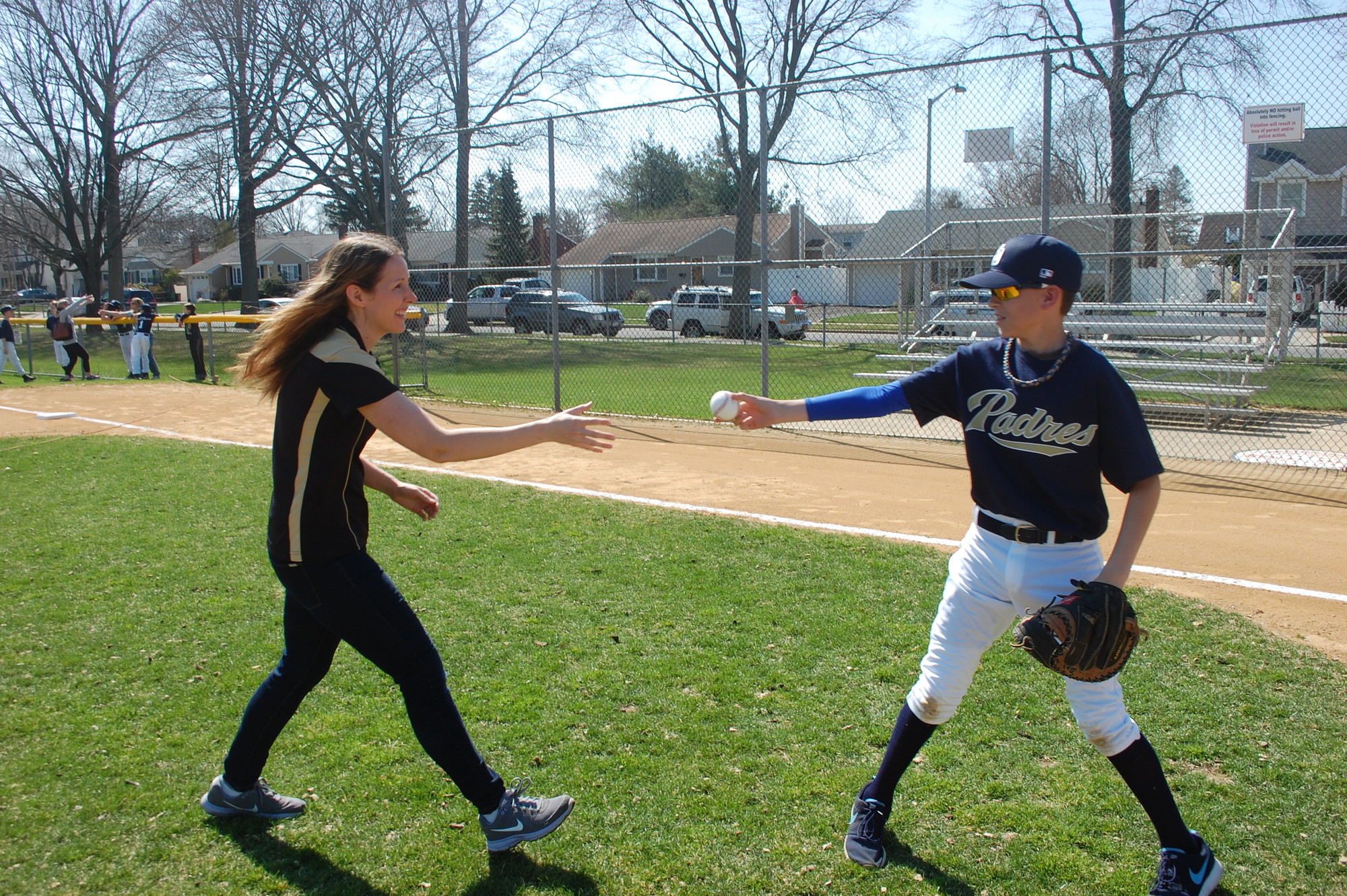 Wantagh Board of Education Trustee Kera McLoughlin Kera McLoughlin got the ball back after throwing out the first pitch.
