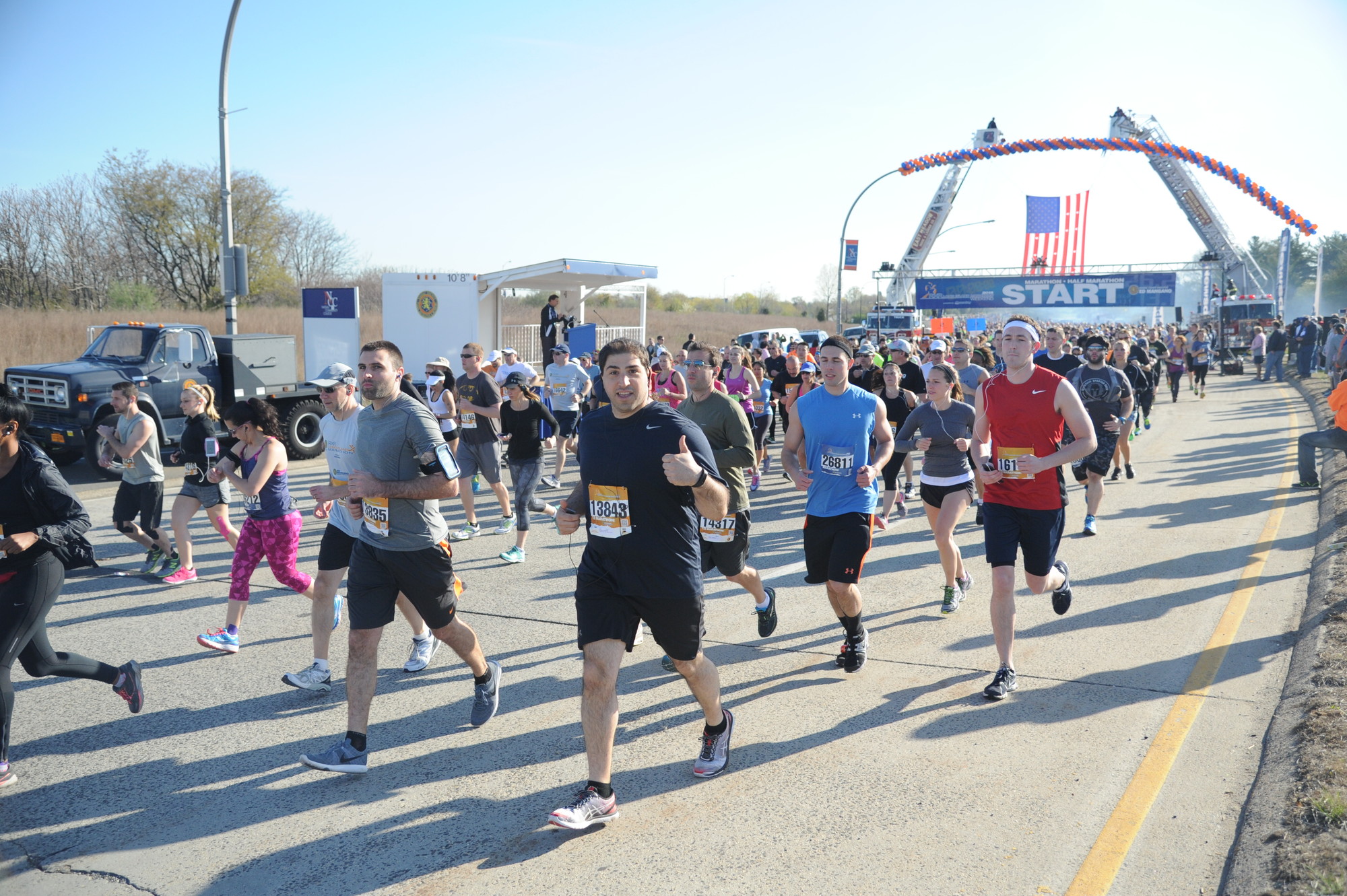 And they’re off! Runners began the marathon on Charles Lindbergh Boulevard in Uniondale last Sunday.