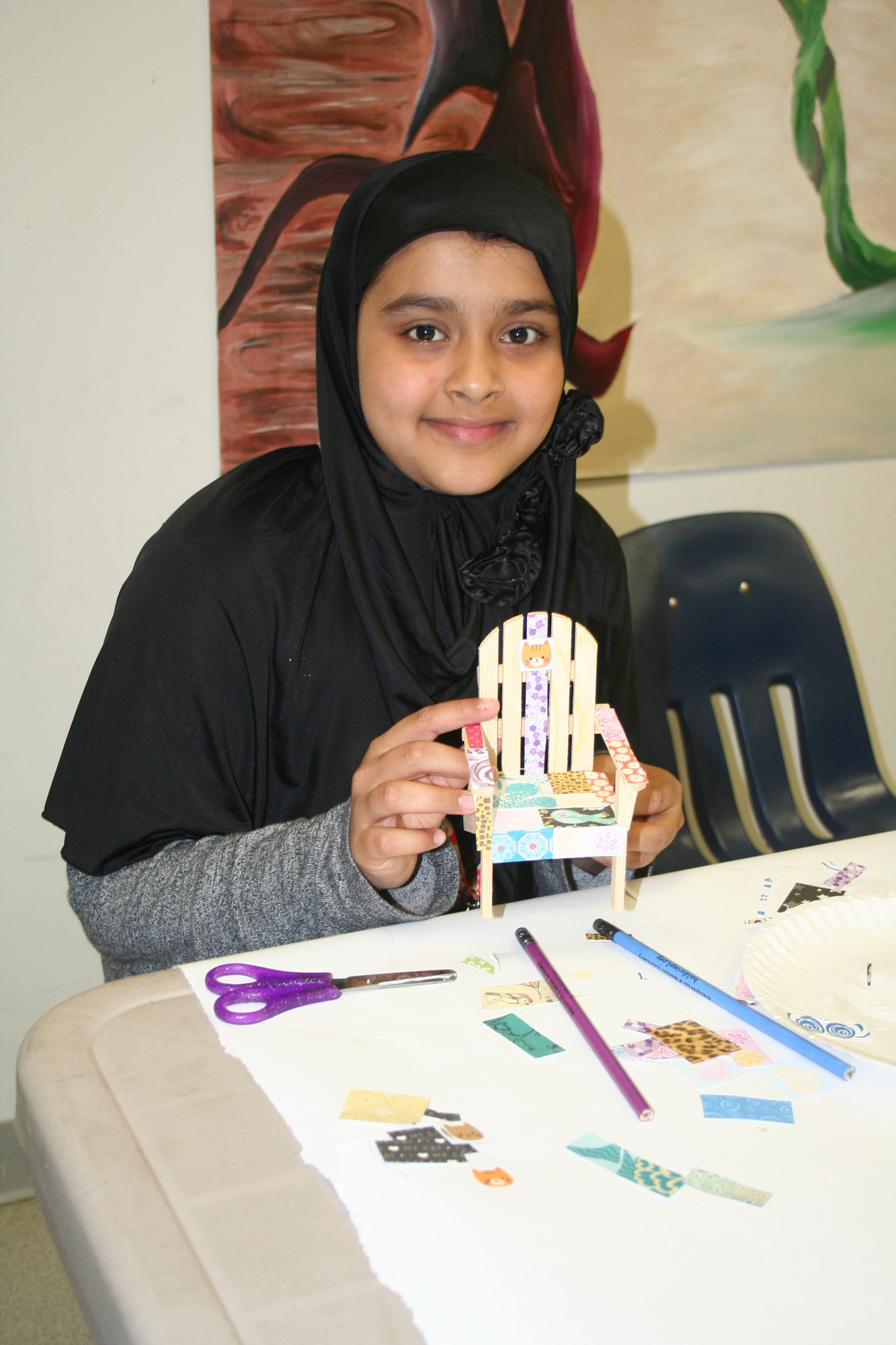 Ruby Arif, 11, showed off her Mother’s Day craft at Baldwin Public Library on May 7.