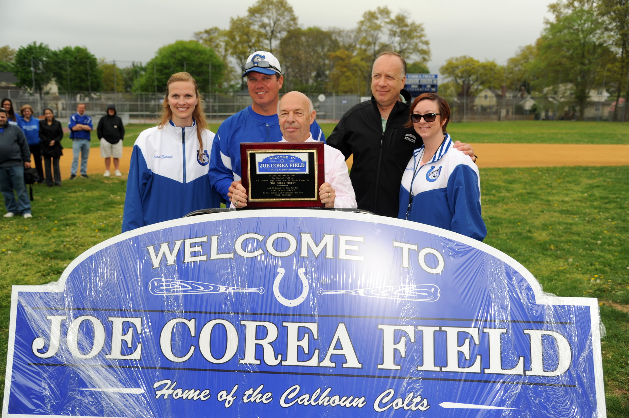 On May 9, Calhoun High School rededicated its baseball diamond as the Joe Corea Field, named for the Colts’ legendary baseball coach of 46 years. Corea, now 71 and retired, took part in the ceremony with his family and many from the Calhoun community.