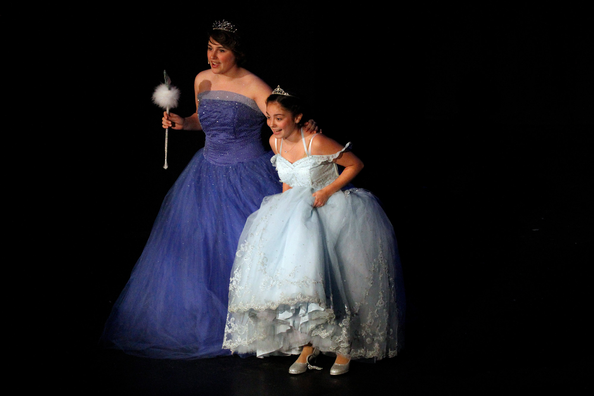 Cinderella (Melissa Aliotta), right, and her Fairy Godmother (Elizabeth Redmond) get ready for the Prince’s ball.