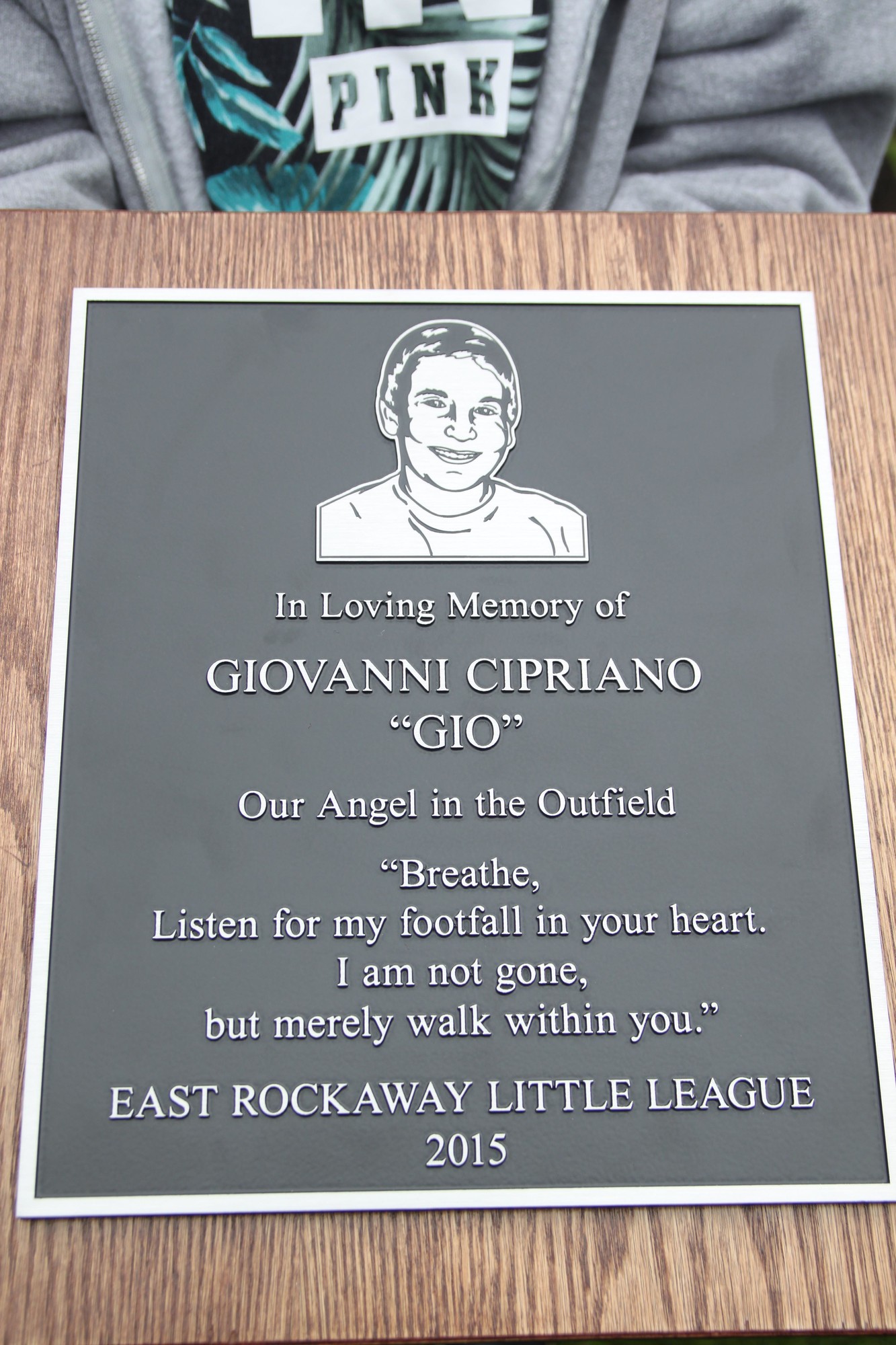 The plaque dedicated to Gio will be mounted on a stone next to the tree that was planted in his honor.