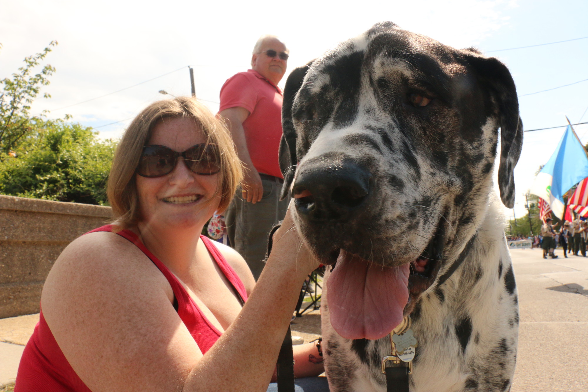 Valley Stream resident Teresa Lee watched the parade with her humongous dog, Dexter. He turned many a marcher’s head.