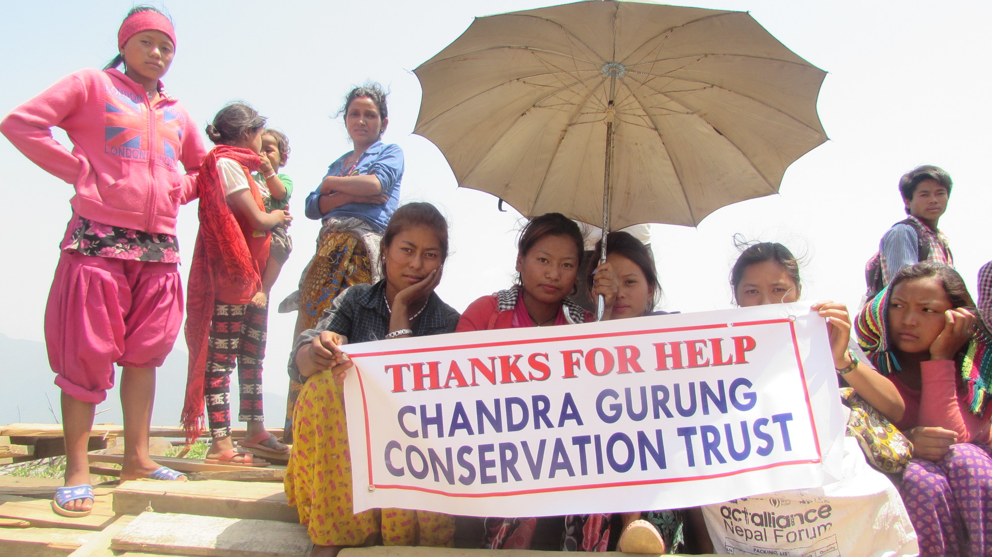 Villagers in Nepal thanking The Chandra Gurung Conservation Trust for their relief efforts.