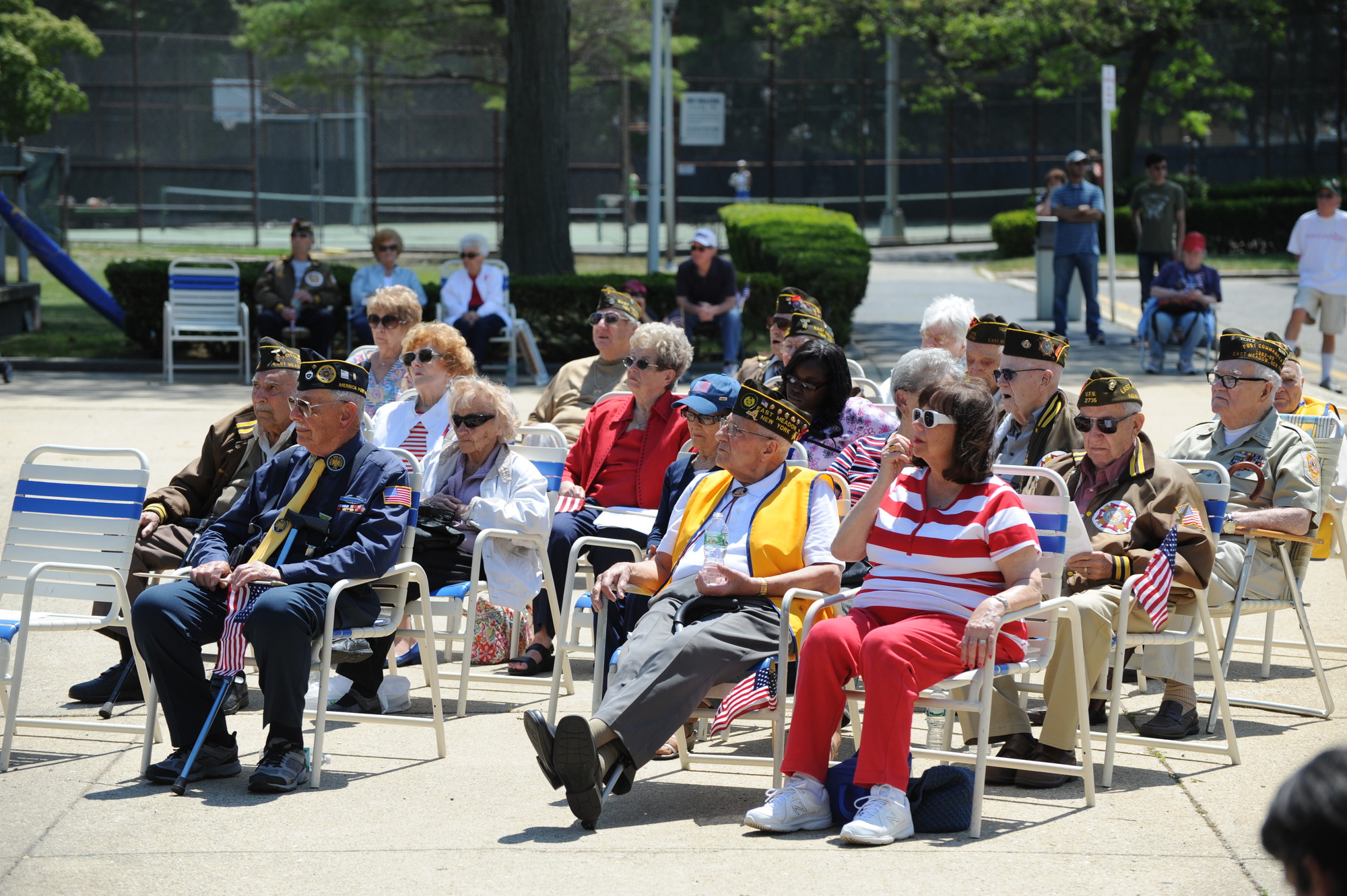 Veterans sat with their families to observe the Memorial Day ceremony at Veterans Memorial Park on East Meadow Avenue and Prospect avenues.
