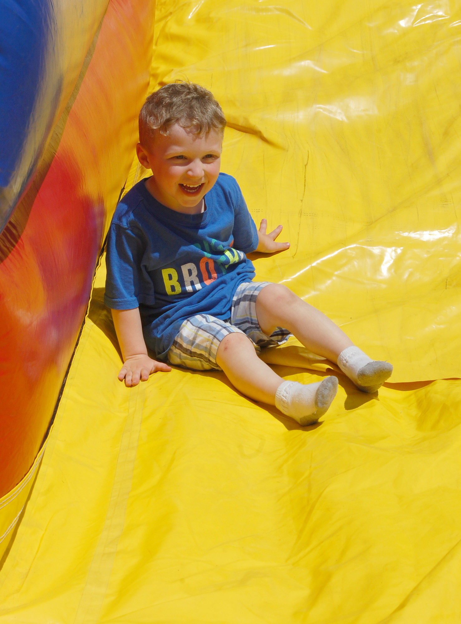 Jack Kearney, 3, took a trip down the inflatable slide.