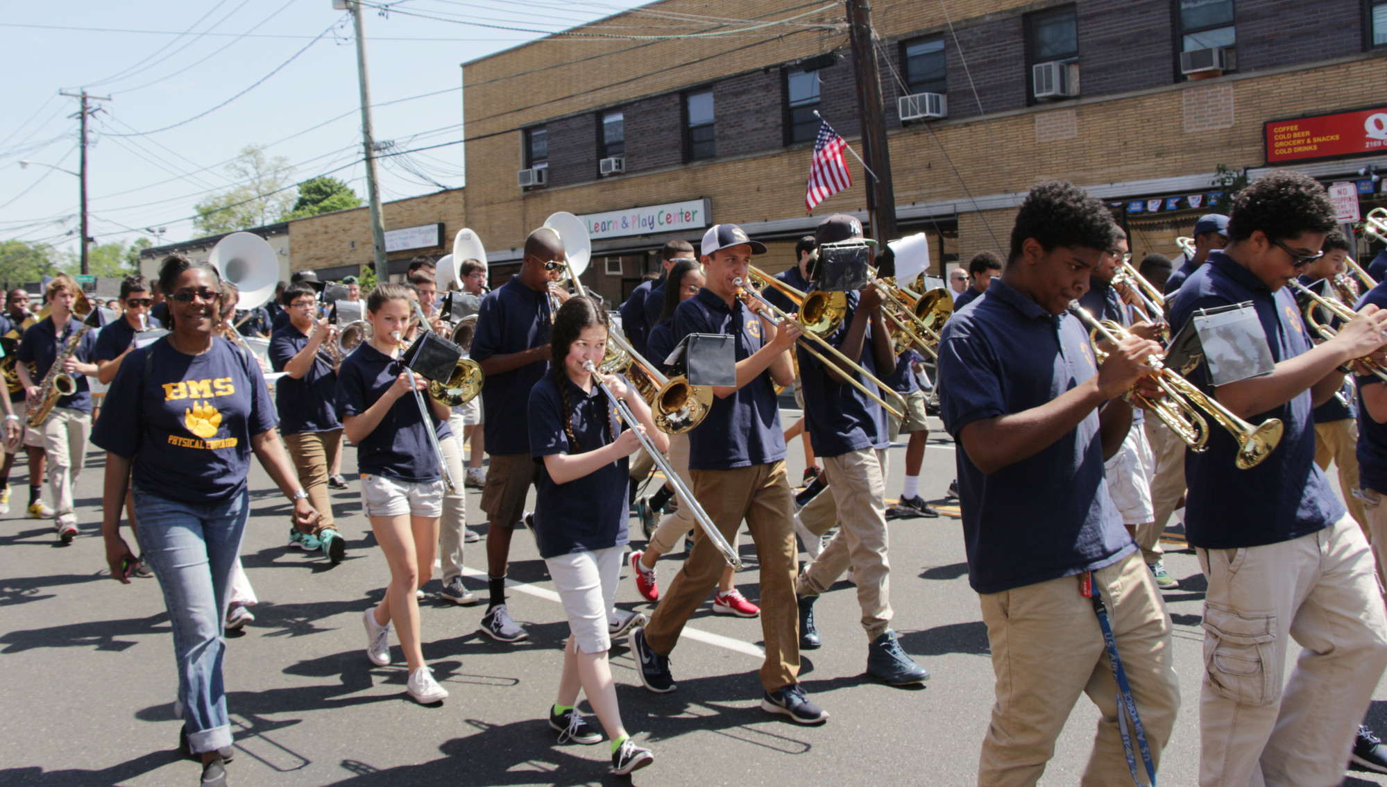The Baldwin High School marching band played patriotic songs for onlookers to enjoy.