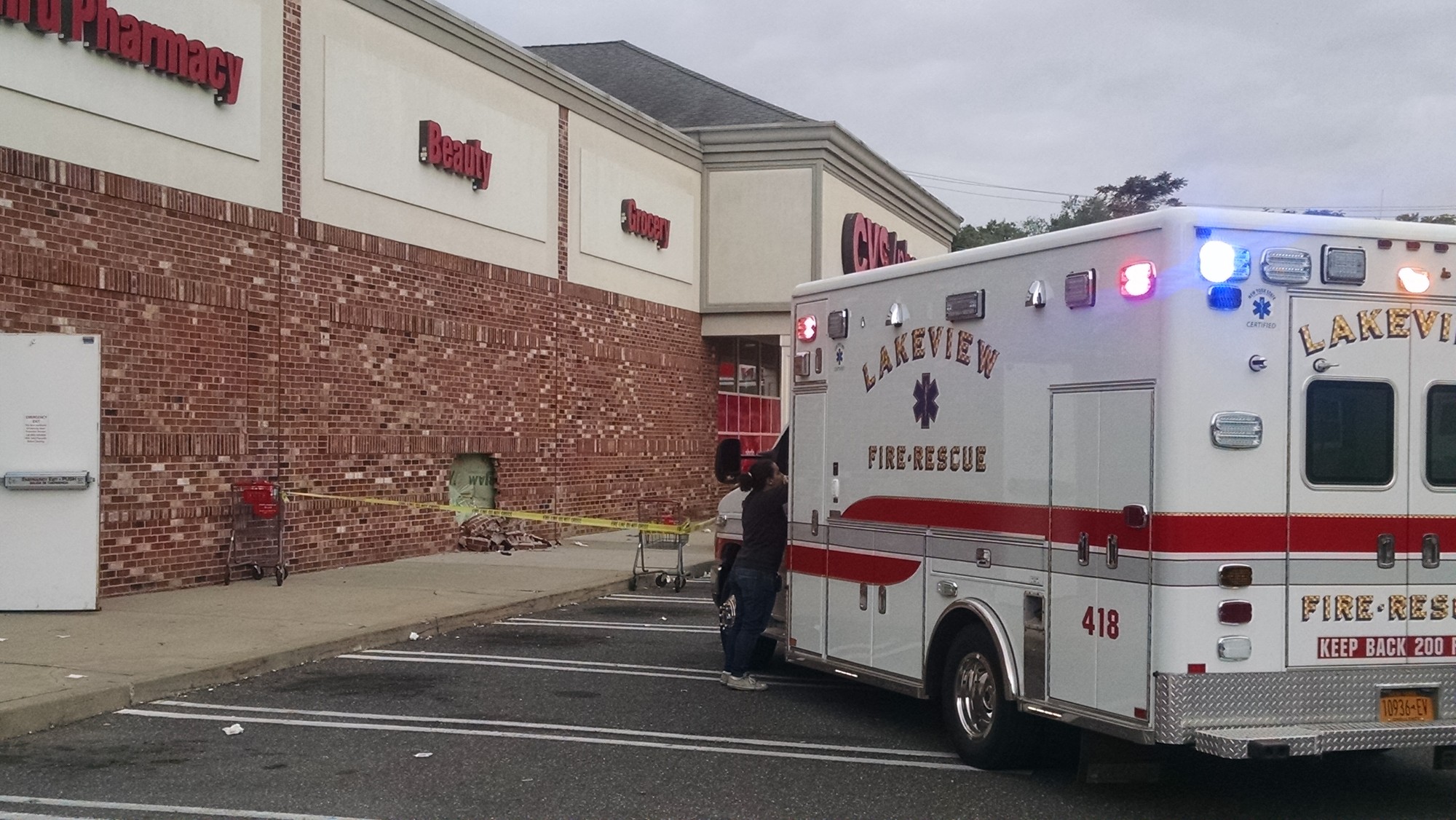 A Lexus SUV smashed into the wall of the CVS in West Hempstead last Friday evening.
