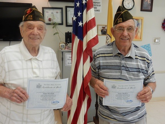 The veterans were presented with certificates of recognition by state Assemblyman Tom McKevitt. Above were Tom Nicoletti and John Mallico.