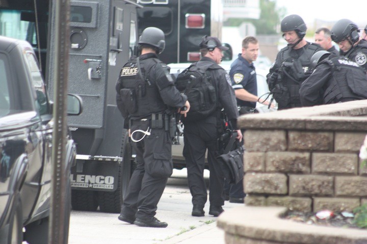 A Nassau County SWAT team joined Long Beach police during a search for the suspected shooter after a man was shot in the West End on Tuesday.