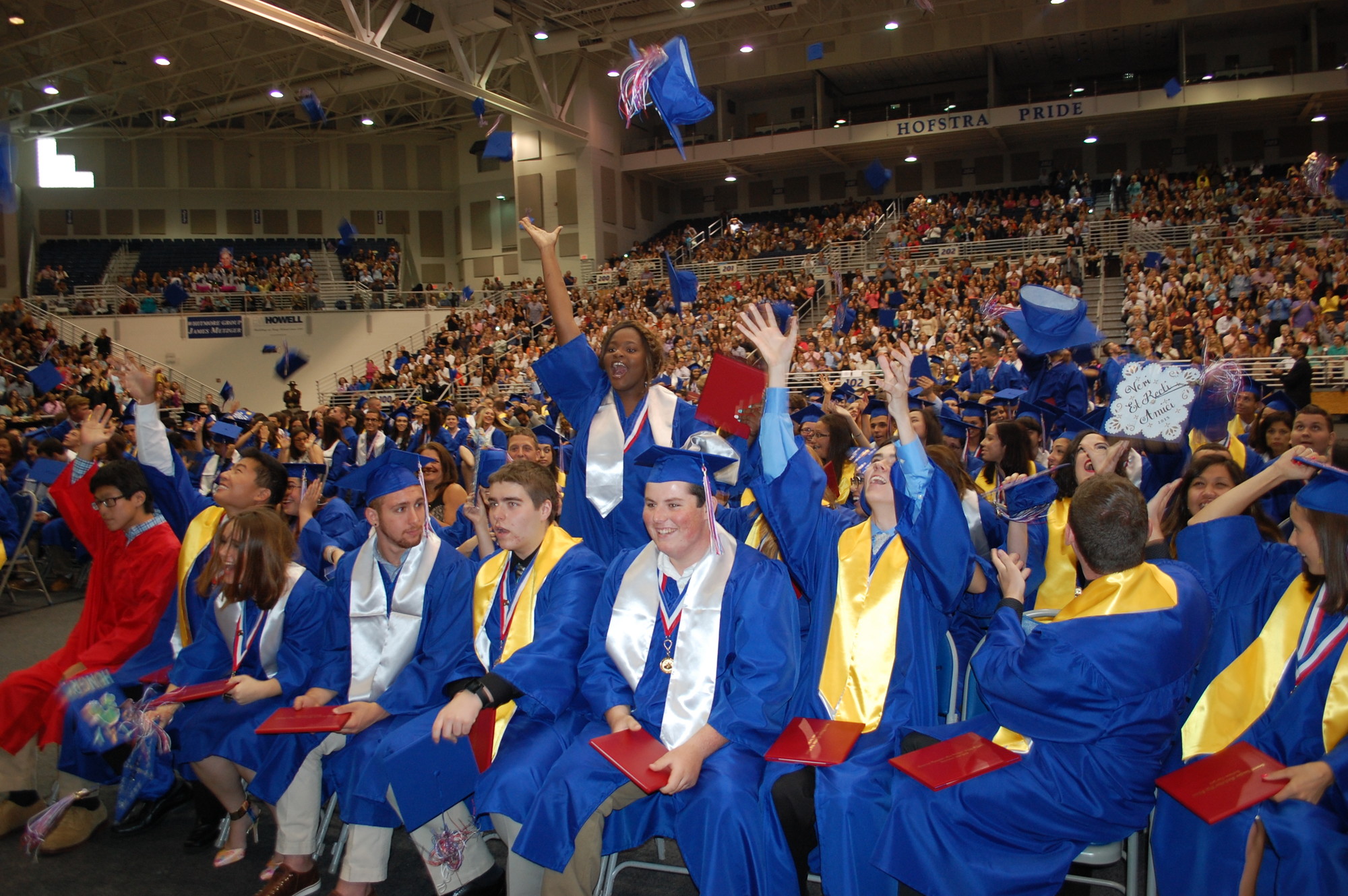 MacArthur seniors cheered after the last diploma was handed out and they were officially declared graduates at last Saturday afternoon’s ceremony at Hofstra University.