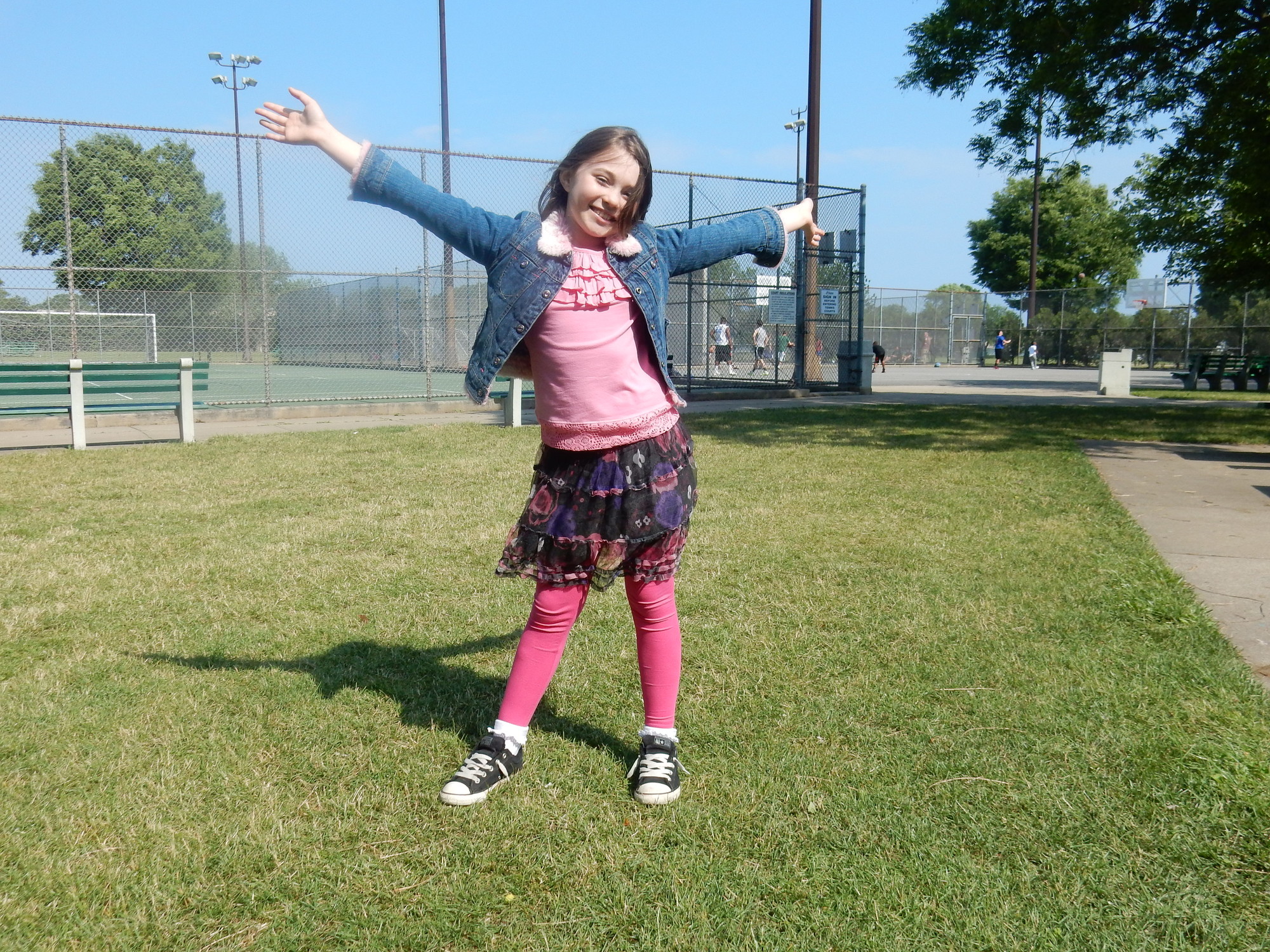 Giada Blume, 8, striking a pose at Speno Park, performed in eight shows of “Ever After” at the Paper Mill Playhouse from May 21 to June 21.