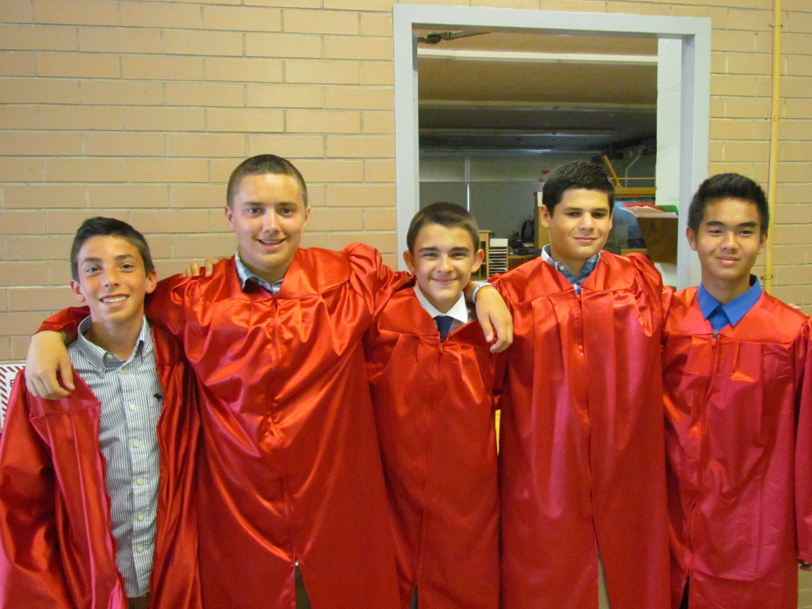 Matteo Ritaccio, left, Sean Russell, Daniel Rau, Jake Rosenthal and Jason Oo celebrated their graduation from W.T. Clarke Middle School.