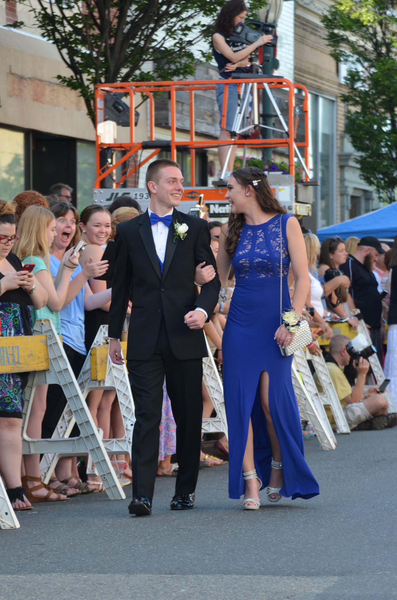 Michael Gribben and Alex Fava look at each other in happiness during the pre prom on Atlantic Avneue.