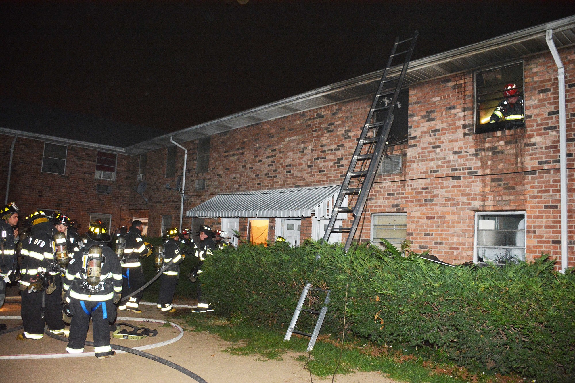 The fire was contained to a second-floor apartment, but a man found there later died at South Nassau Communities Hospital.