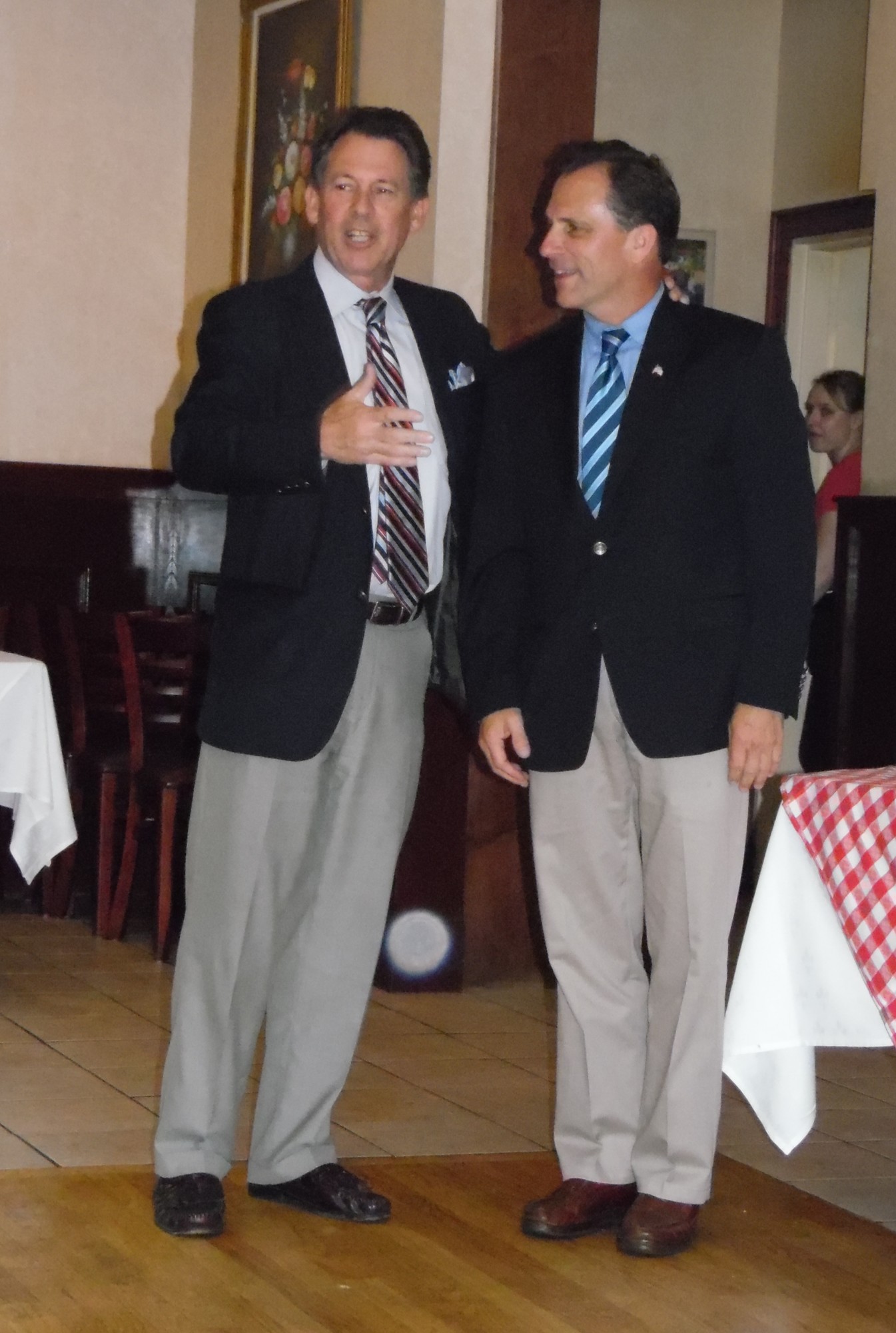 Legislator Fran Becker, left, with his brother, Hillary, had good words to say about the Becker foundation and its newest scholarship recipient.