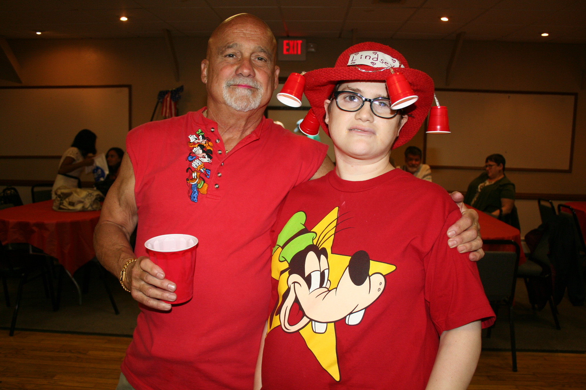 Ernie Dipasque and his daughter Lindsey, who helped organize the event showed off their Red Solo Cups.