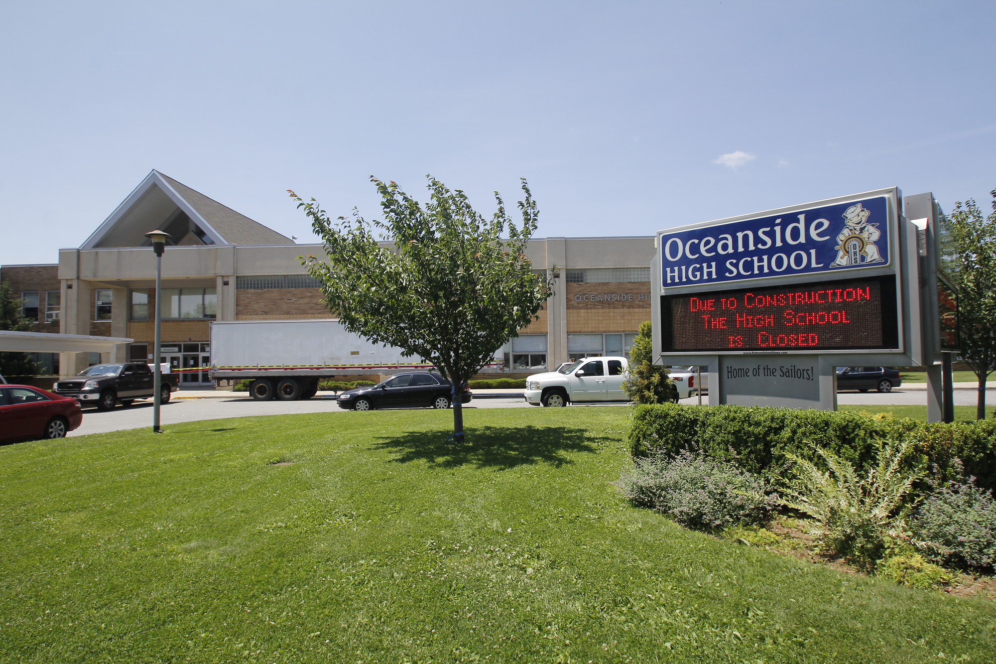 Oceanside High School is closed for summer renovations, including work on the roof and a new sound system at the football field.