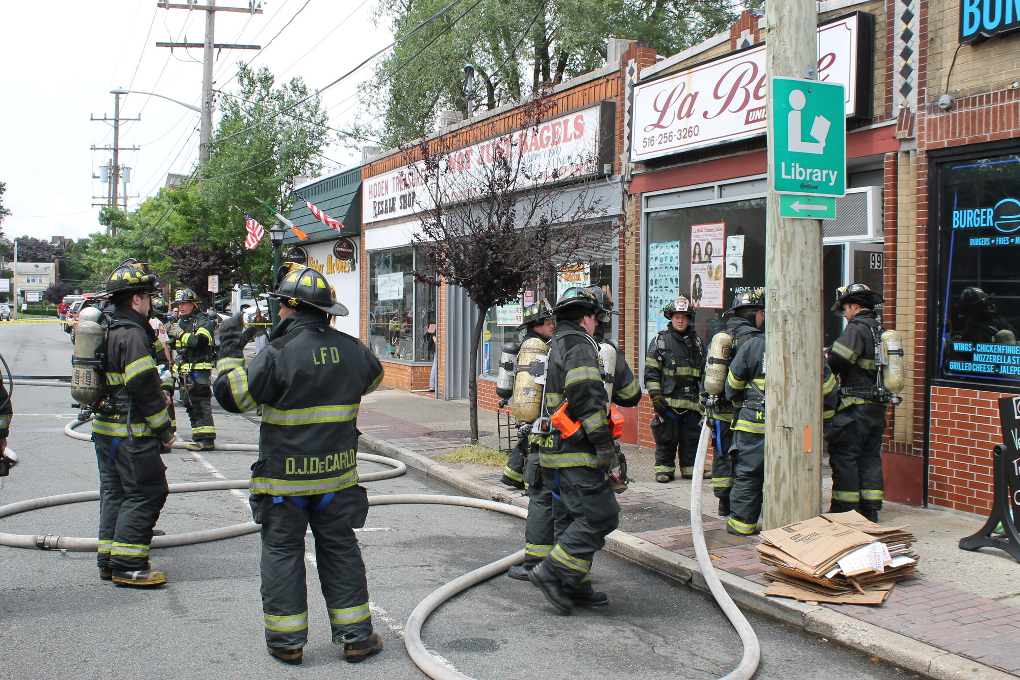Lynbrook firefighters battled a blaze at LaBelle Unisex Salon at 99 Broadway last Saturday.