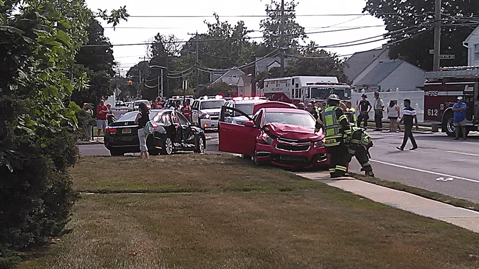 After a two-car collision at the corner of Prospect Avenue and Fifth Street on Sunday, two women were transported to a hospital.