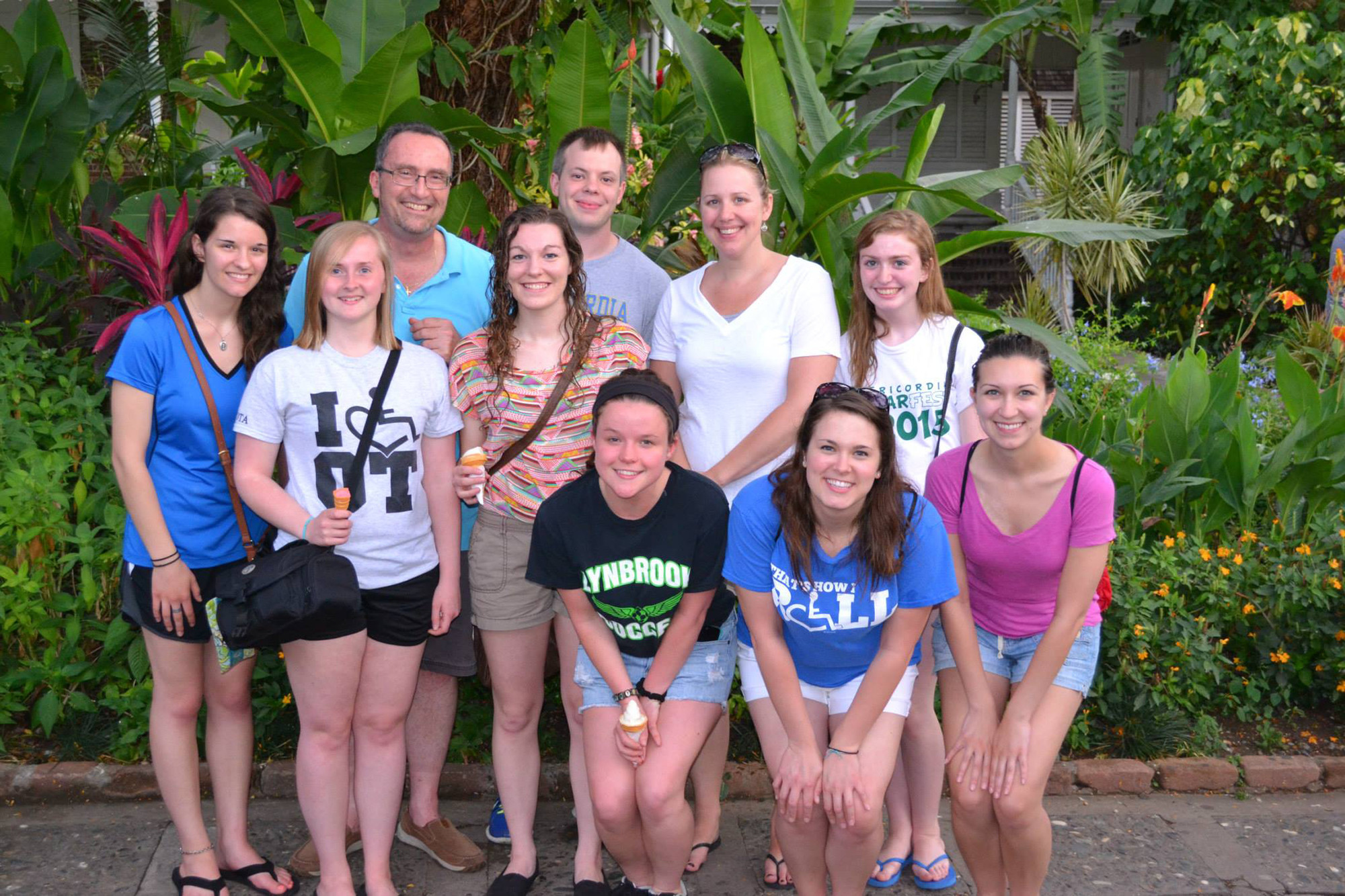 Misericordia University students and faculty who took part in the service-learning mission to Jamaica, gathered for a photo. Picture from front row left: Kerrie Hall, Lynbrook, Kristi Cianfichi, Moscow; and Amanda Casem, Mountain Top. Second row, from left: Mary Boyle, Fairfield, Ct.; Maria Weidemoyer, Perkiomenville; Jamie Opela, Binghamton; Jennifer Dessoye, OTR/L, assistant professor, occupational therapy; and Deirdre Stevens, Schenectady. Third row, from left: Joseph Cipriani, Ed.D., OTR/L, professor, occupational therapy; and John Ignatovich, Forty Fort.