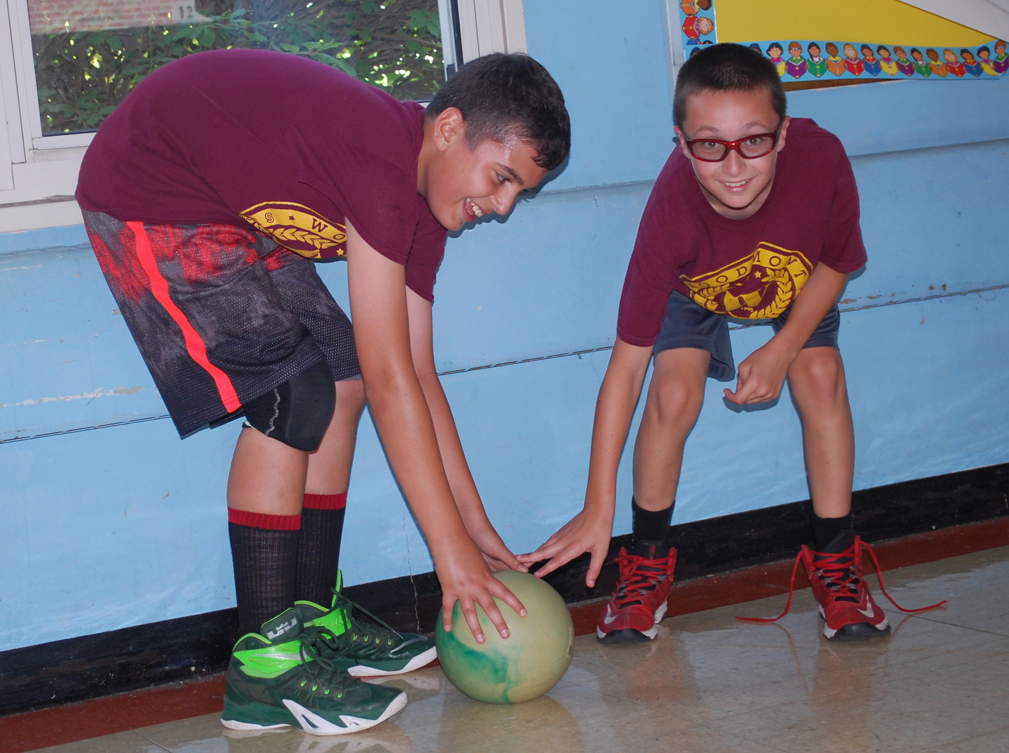 Michael Handell, 11, of Wantagh, left, and Jack Moore, 9, of Seaford, competed in a game of Ga-ga ball.