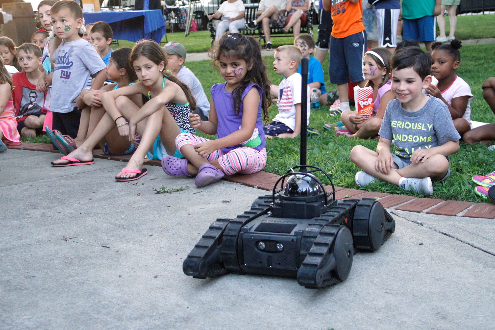 An appearance by Robotex, the NCPD’s arson robot, brought smiles upon kids’ faces at Veterans Memorial Park in East Meadow.