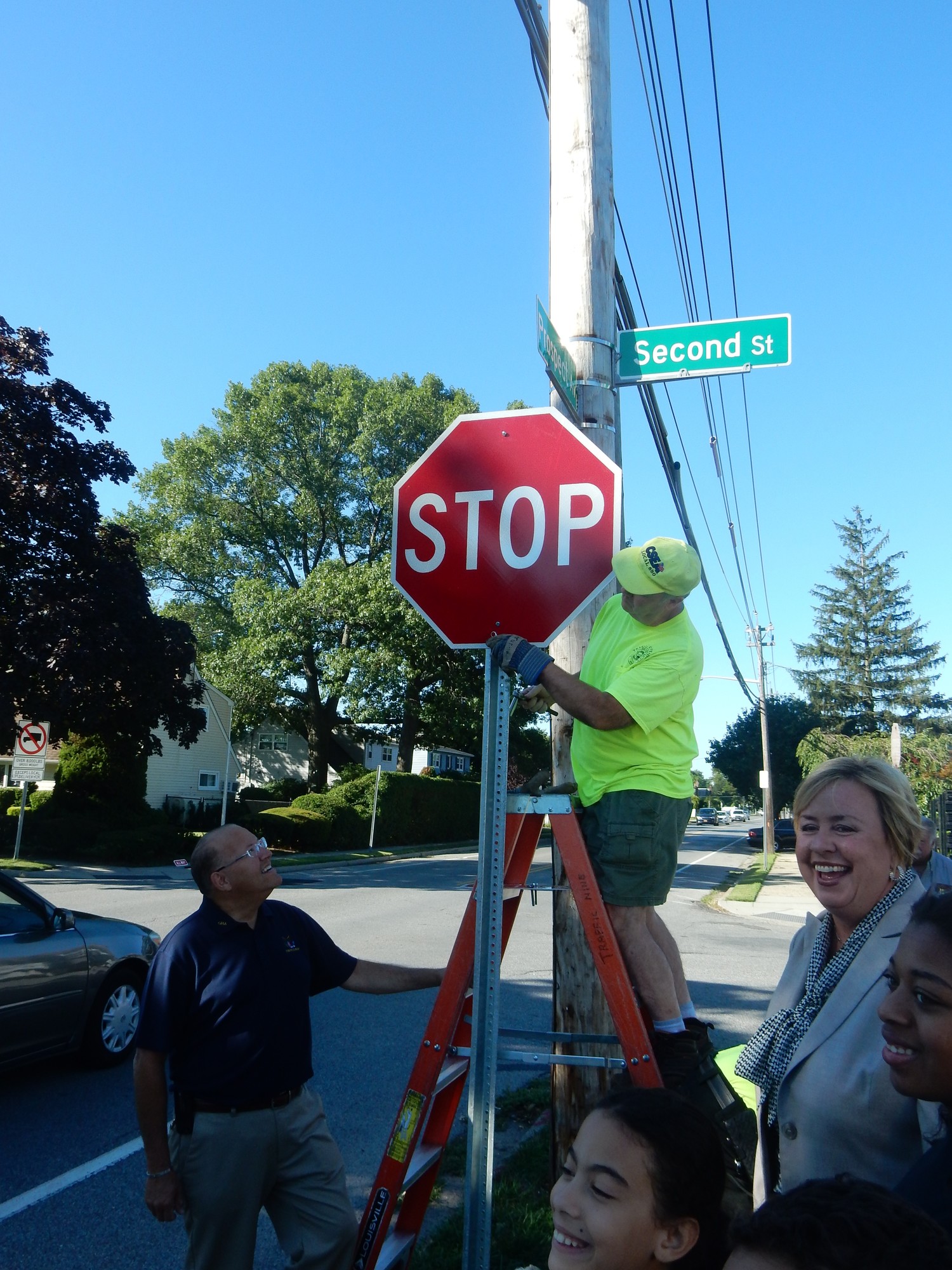 Four-way stop signs were installed by the Town of Hempstead at the intersection of Prospect Avenue and Second Street on Aug. 13. For years, residents have complained that the intersection needed greater safety measures to protect them.