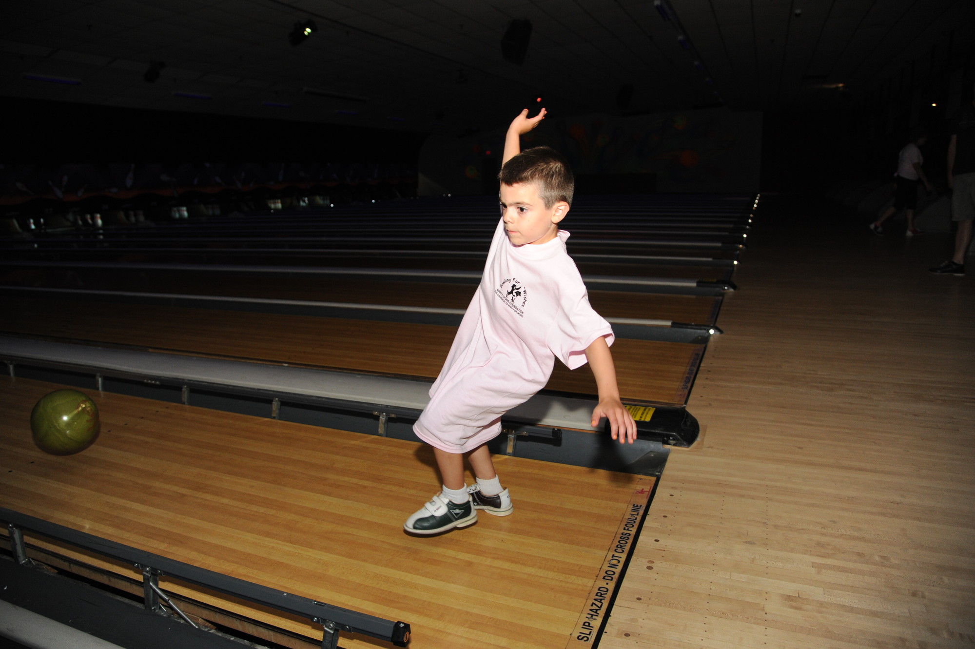 Paul Montuori, 4, showcased a unique bowling style.