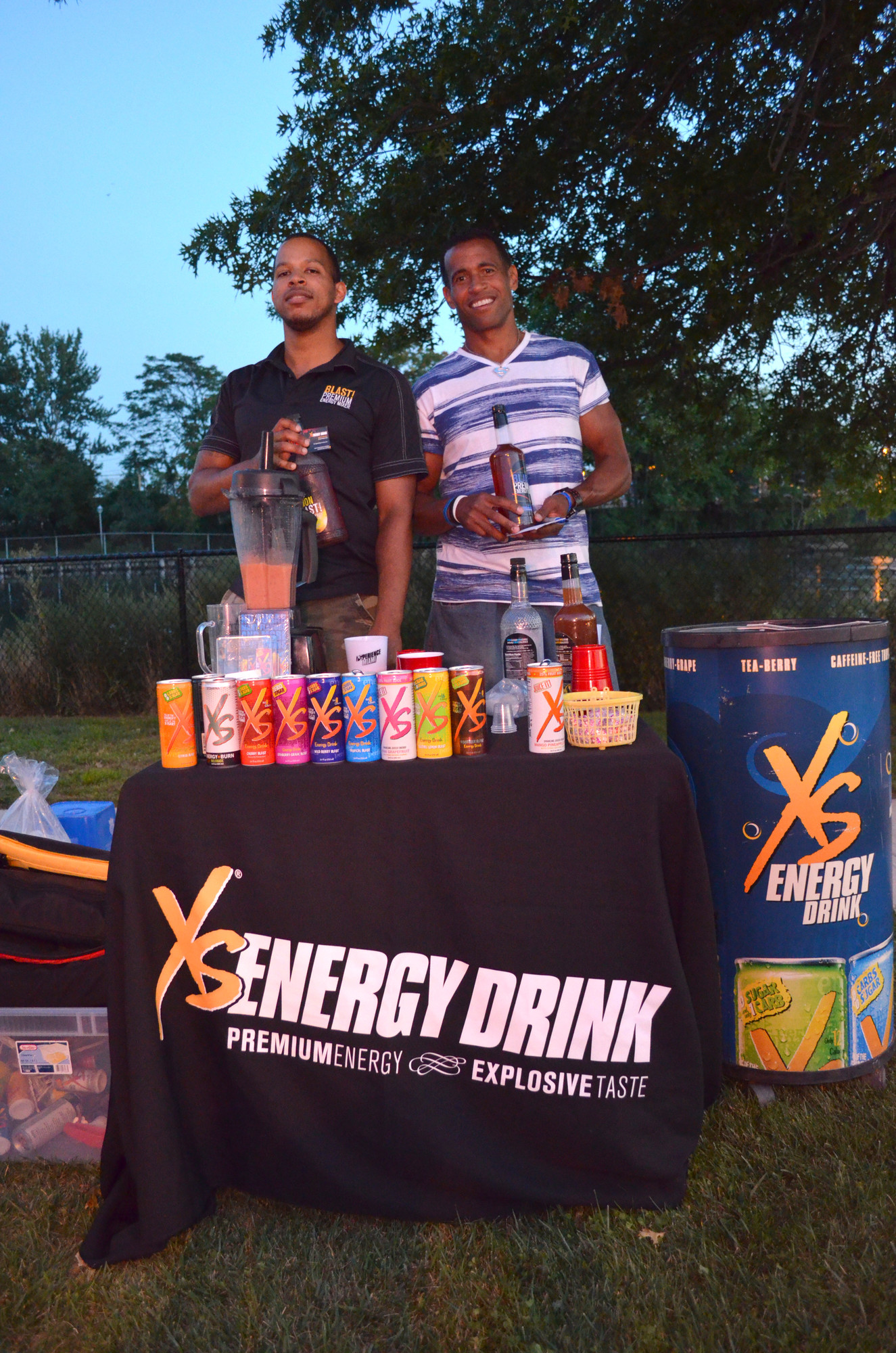XS Energy Drink workers Justin Callender and Pershod Snuggs.