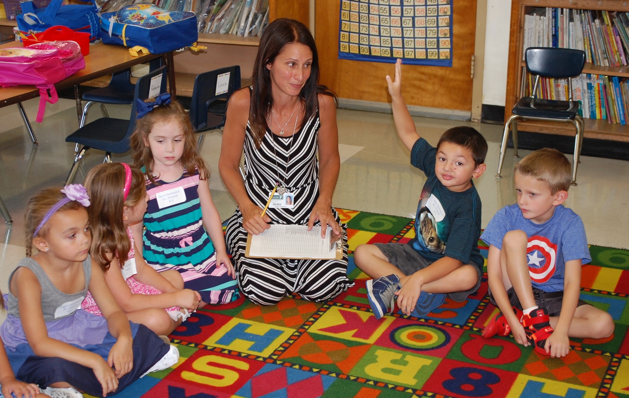 Manor kindergarten teacher Dawn Plotnick met her students.