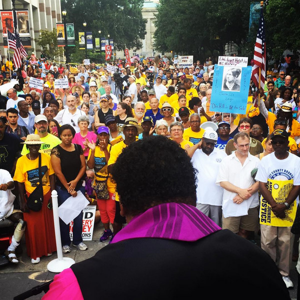 A pastor rallied marchers last week as the march made its way through Raleigh, N.C.